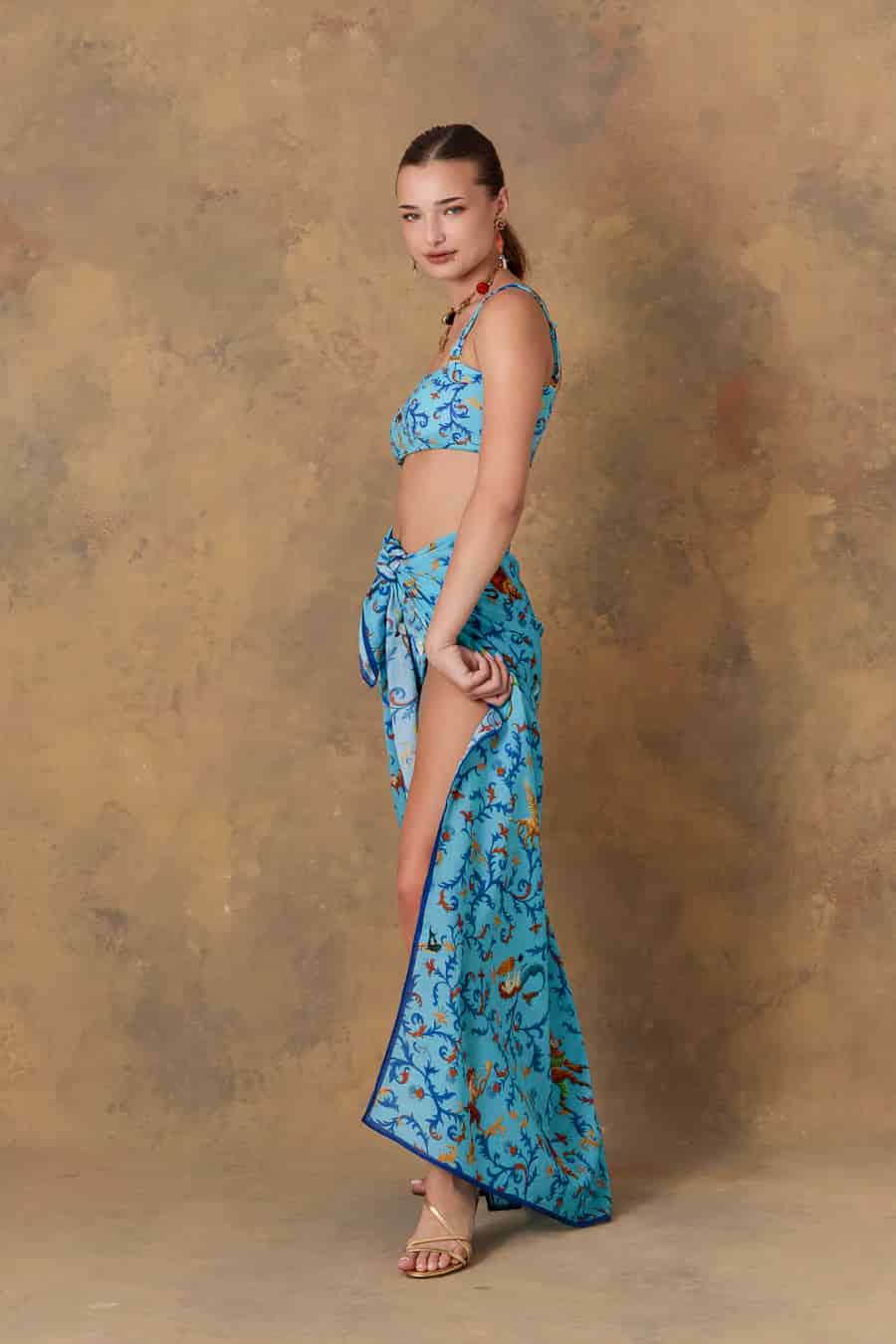 Women's pareo cotton delphos turquoise - miniatura 6