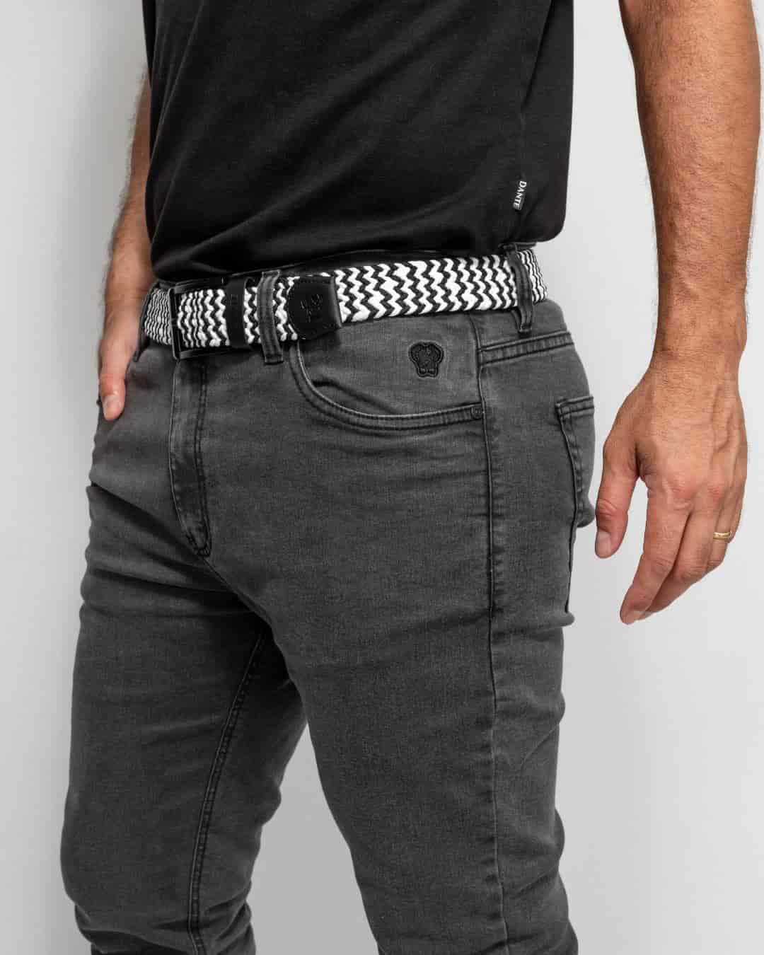 Cinturon Elastico Blanco con Negro - miniatura 4