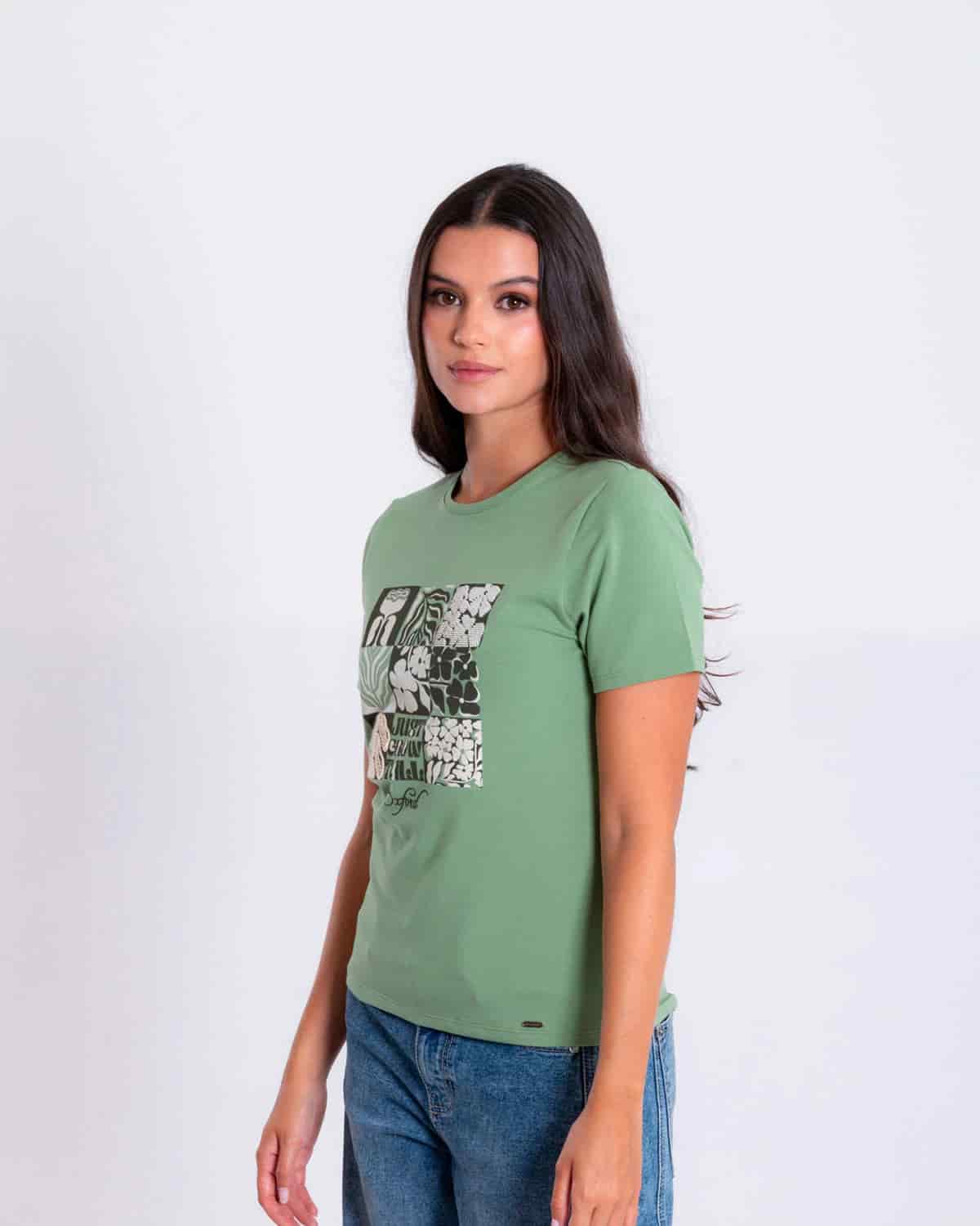 Camiseta verde estampado frontal para mujer - miniatura 2