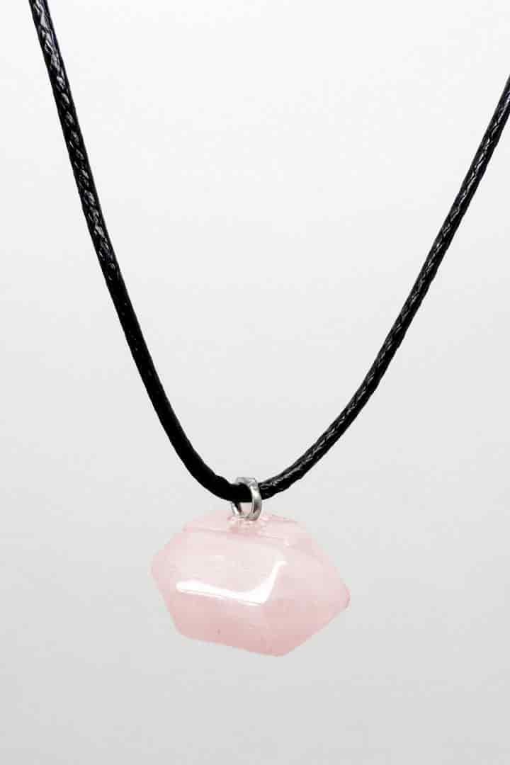 Collar cuerda cuarzo rosa hexágono - miniatura 1