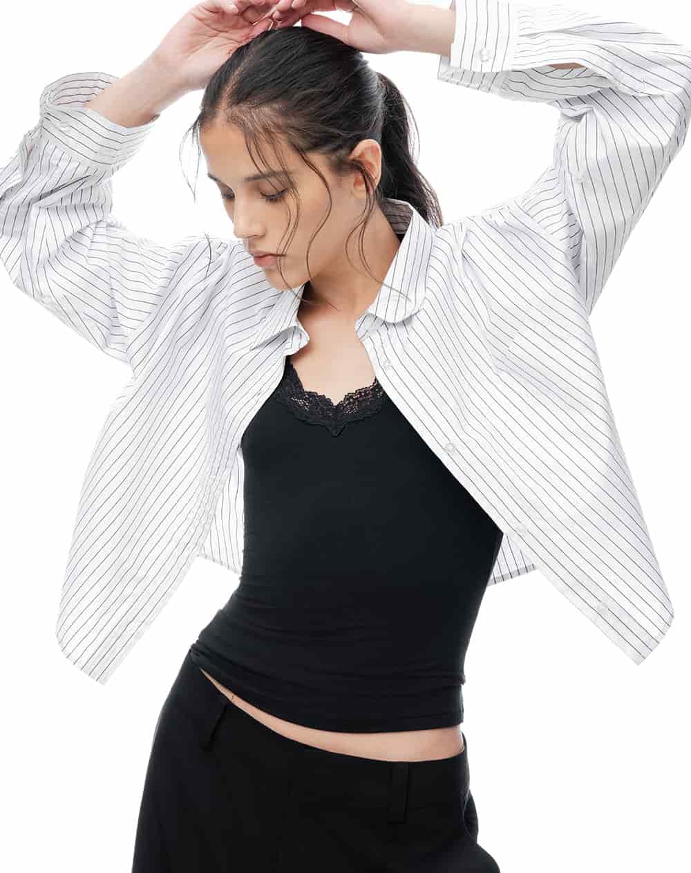 Camisa manga larga oversize blanca rayas mujer - miniatura 3