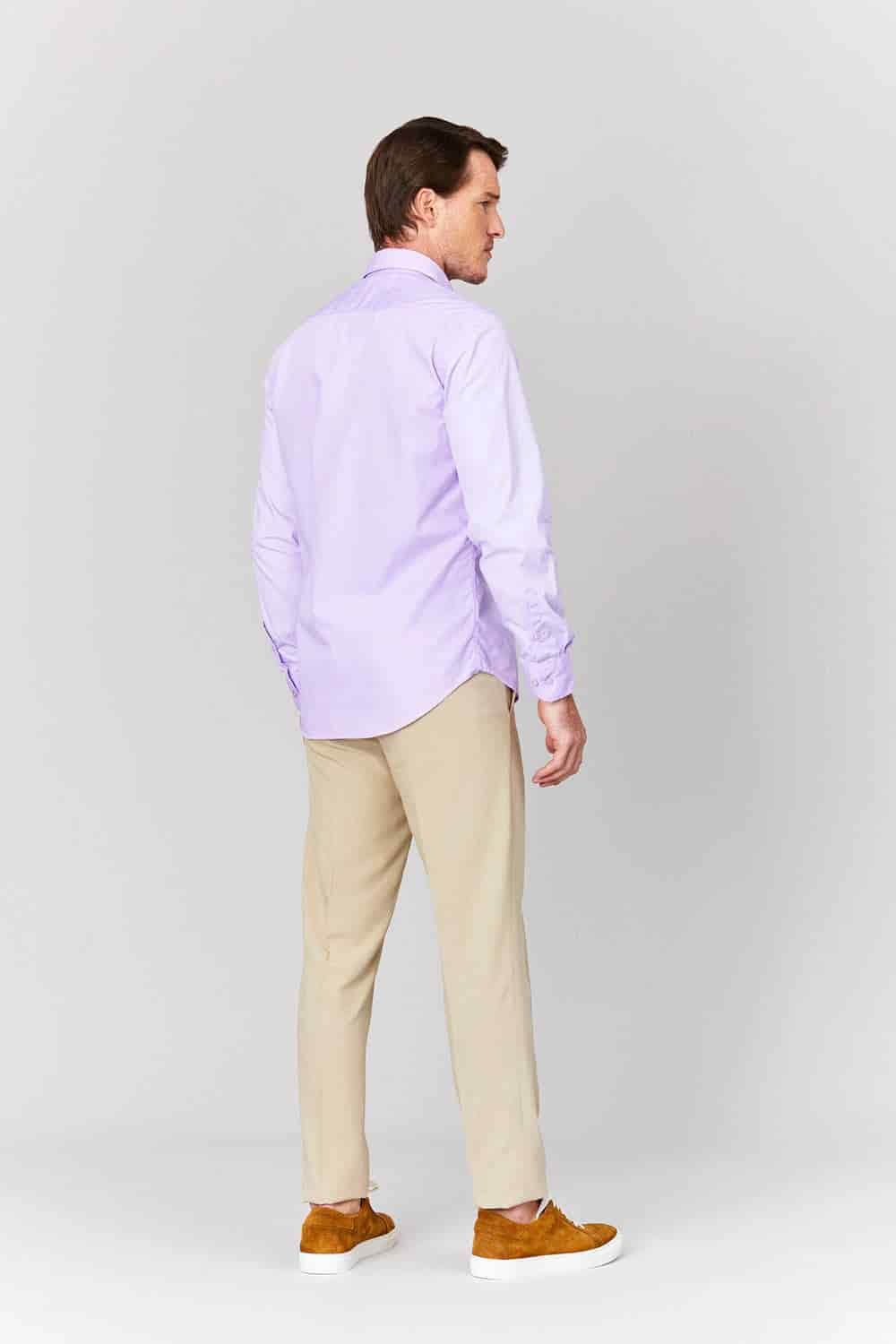 Men's basic lilac cotton muslin shirt - miniatura 2