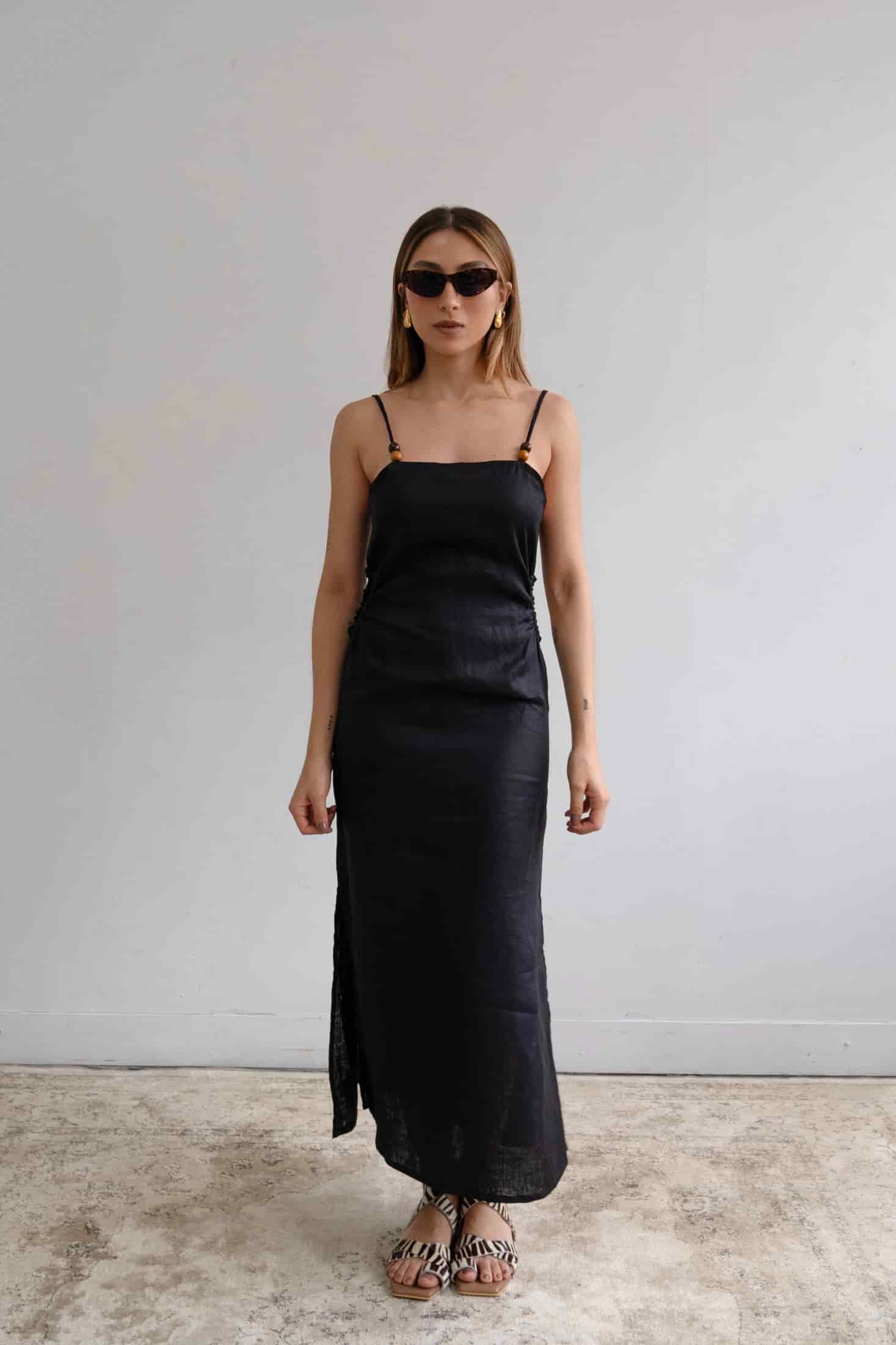 Vestido Bahía de lino | Negro - miniatura 1