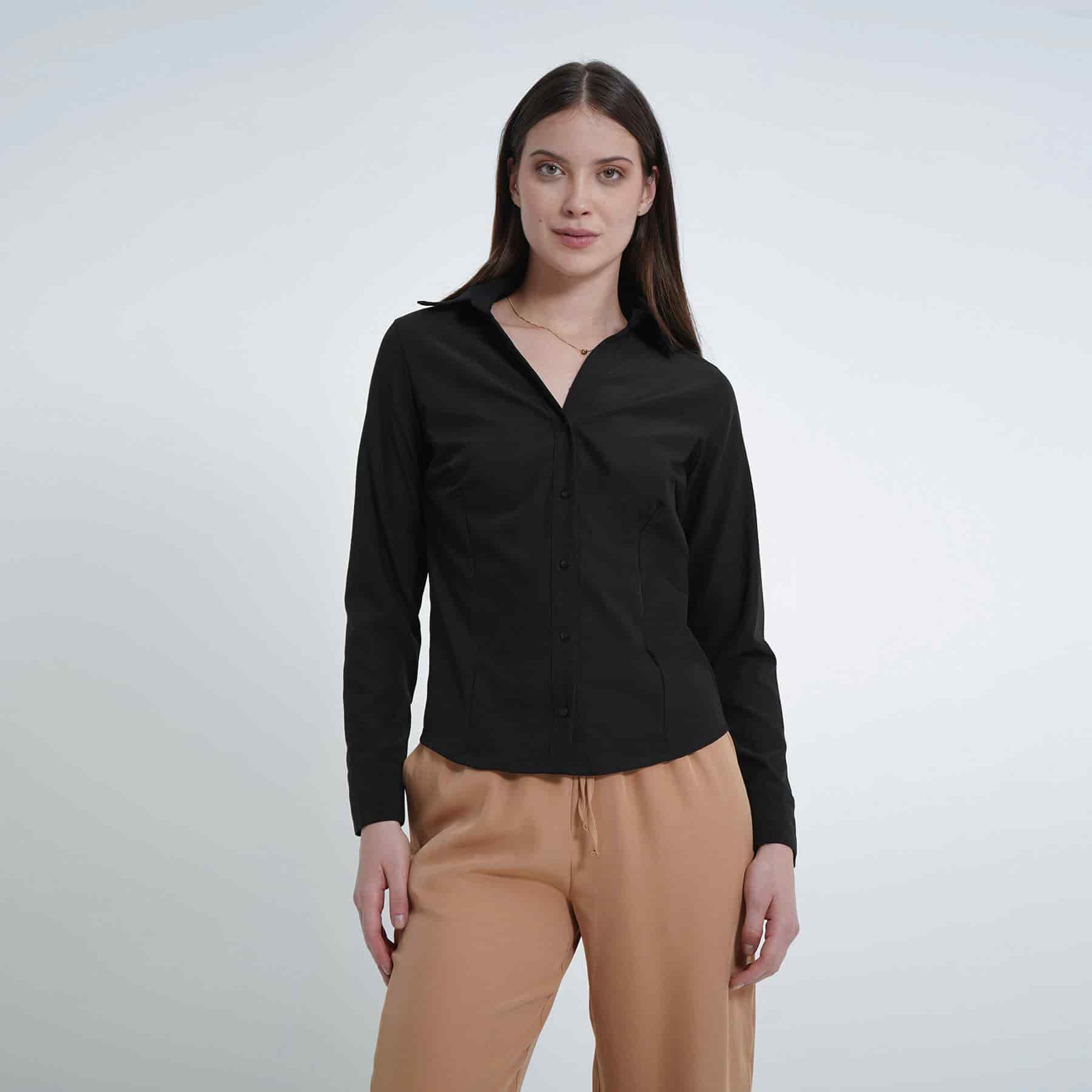 Blusa cuello camisero manga larga con pinzas de entalle - miniatura 11
