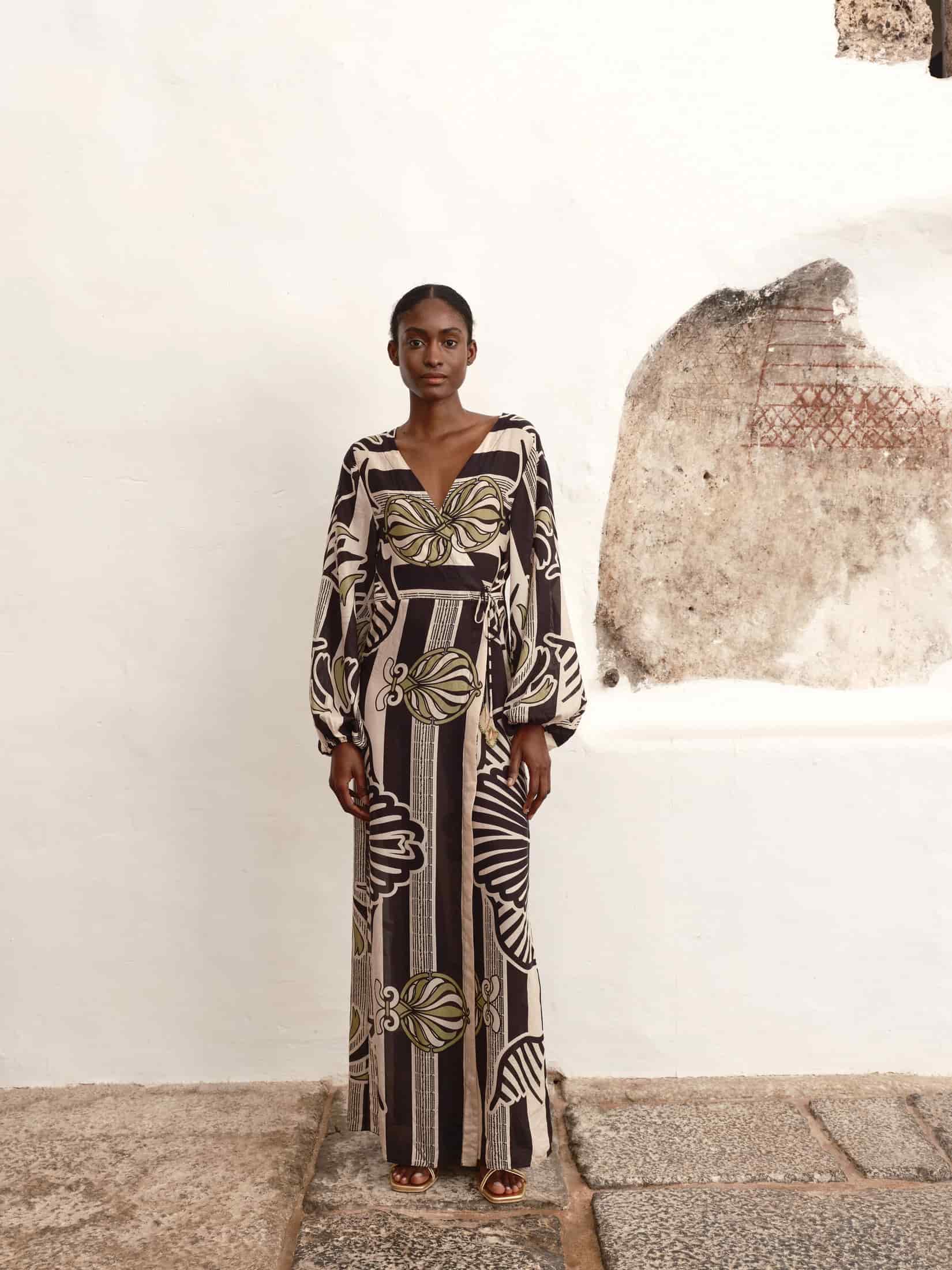 Hojarasca Cotton Silk Maxi Dress / Navy Ornament Stripes - miniatura 1