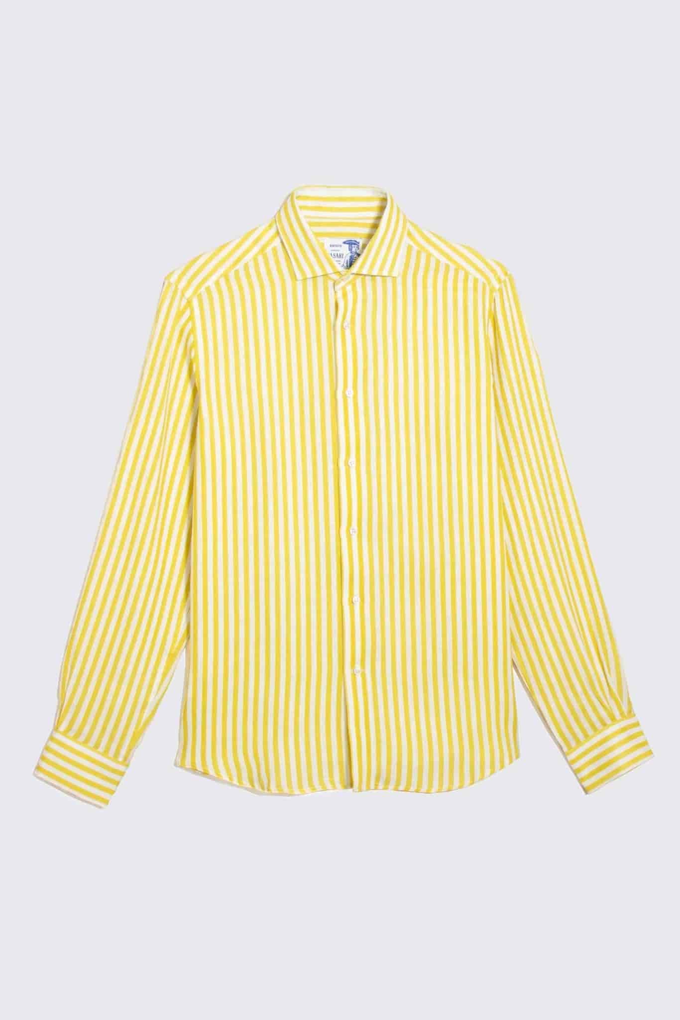 Men's linen shirt yellow striped - miniatura 8