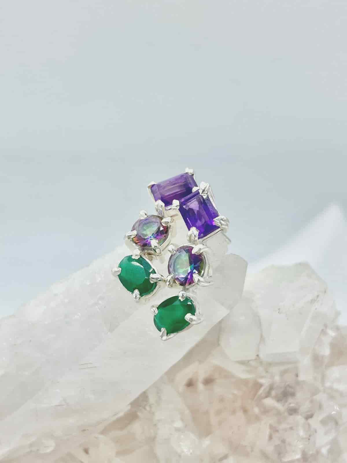 Aretes colección llénate de color Amatista, Topacio Místico y ónix Verde #2 - miniatura 1