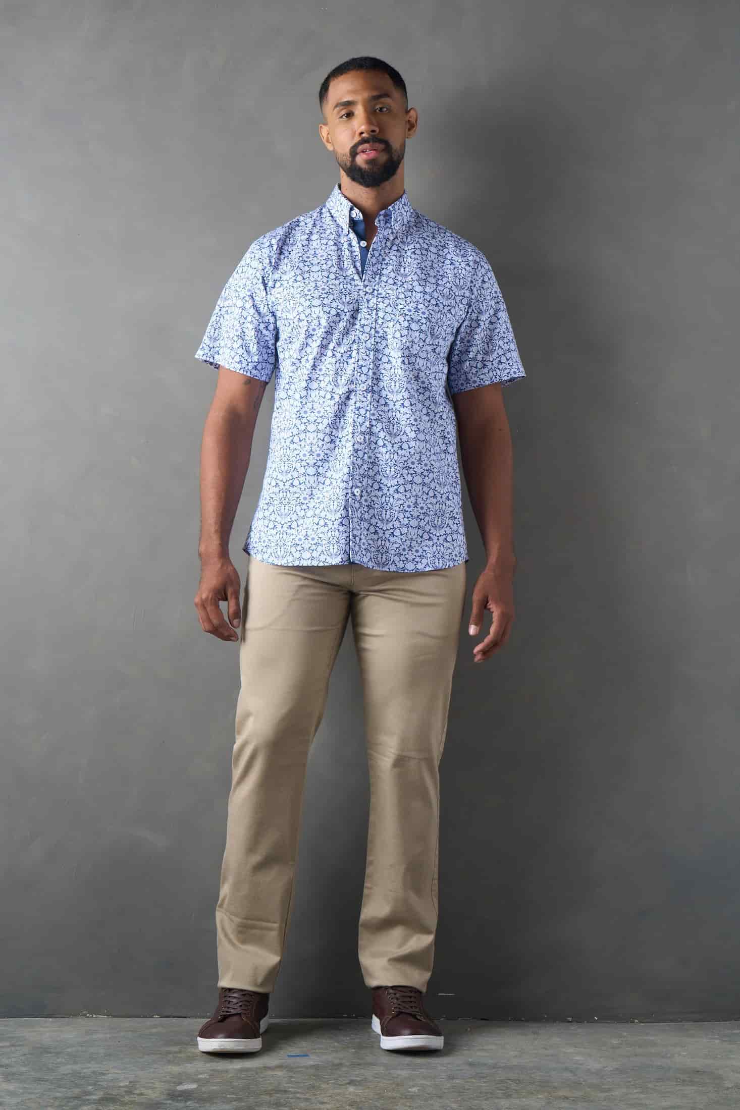 Camisa regular fit manga corta azul medio - miniatura 4
