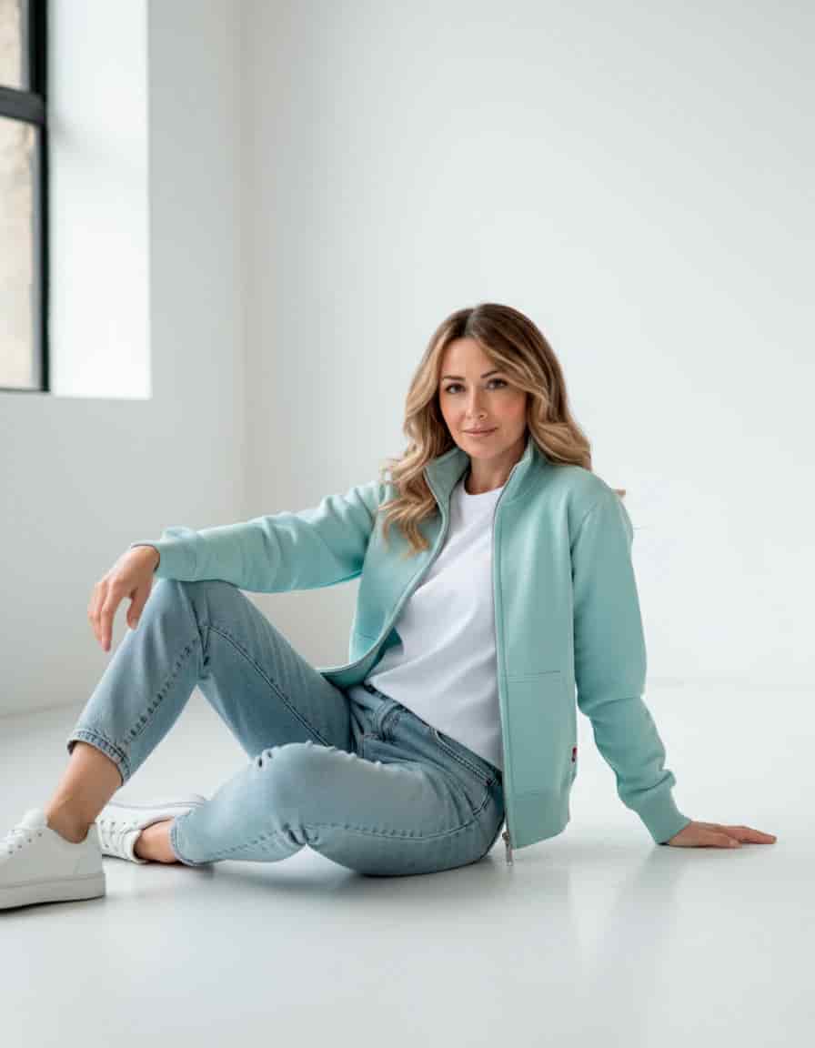 Buzo abierto sin capota mujer Azul Celeste - miniatura 3