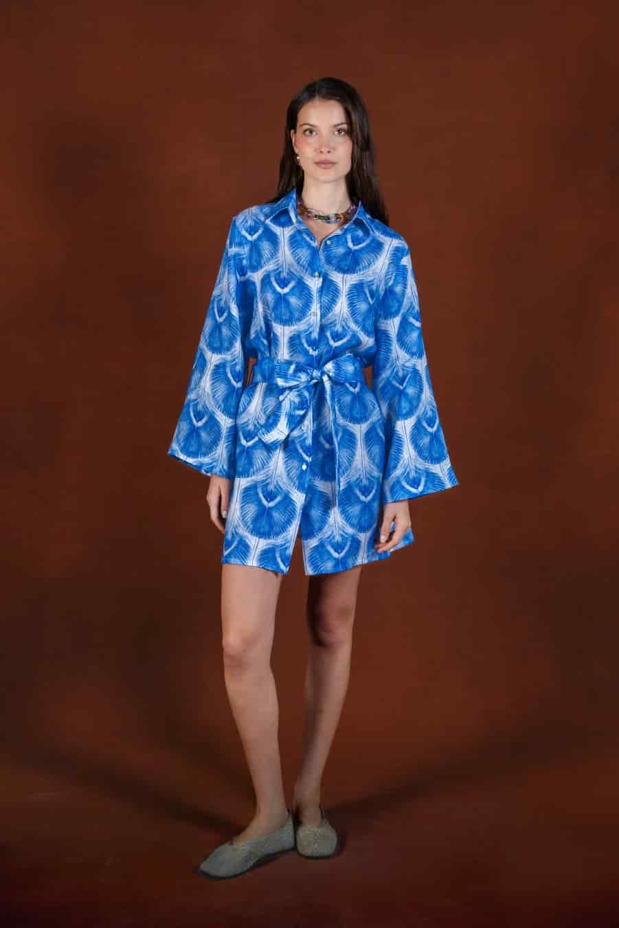 Women's Aridis linen shirt dress blue - miniatura 3