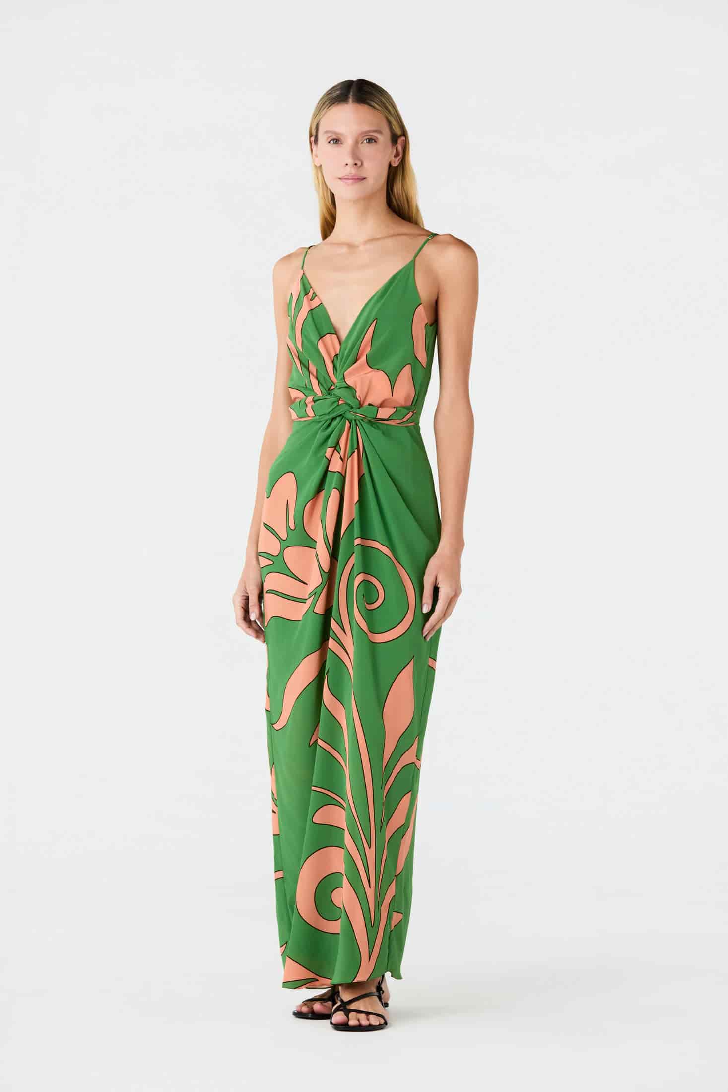 Macarena Silk Midi Dress / Green Buganvilia - miniatura 2