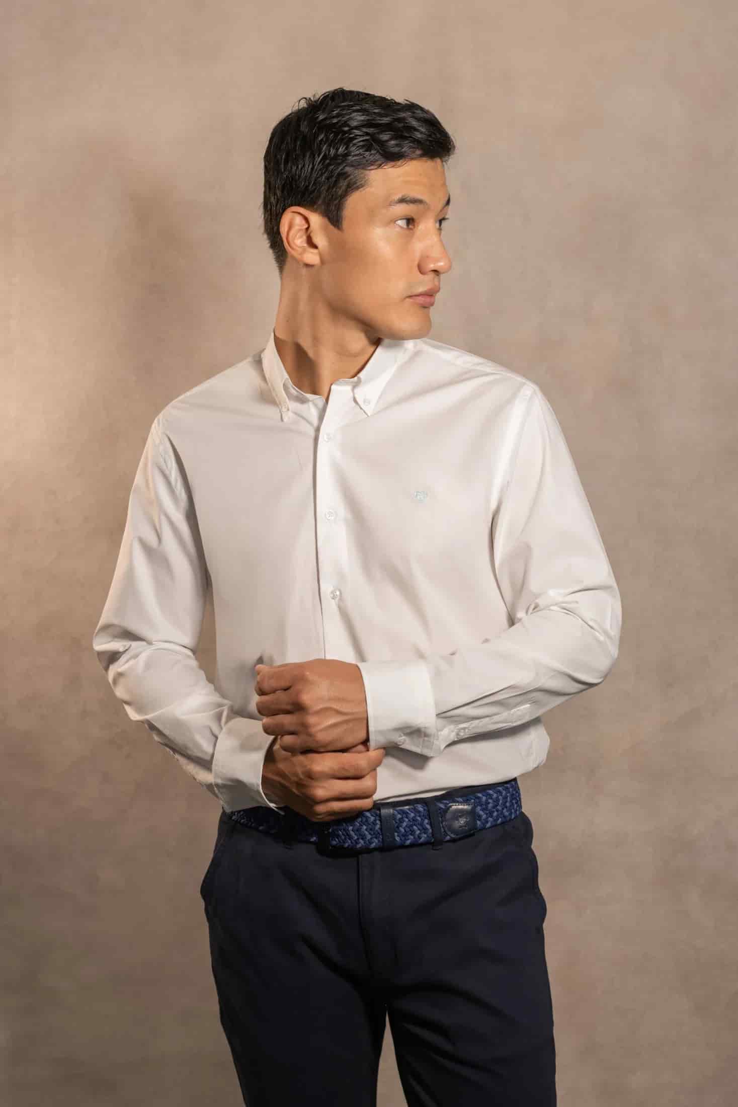 Camisa Antimanchas Popelina Blanco Logo Azul Claro - miniatura 5