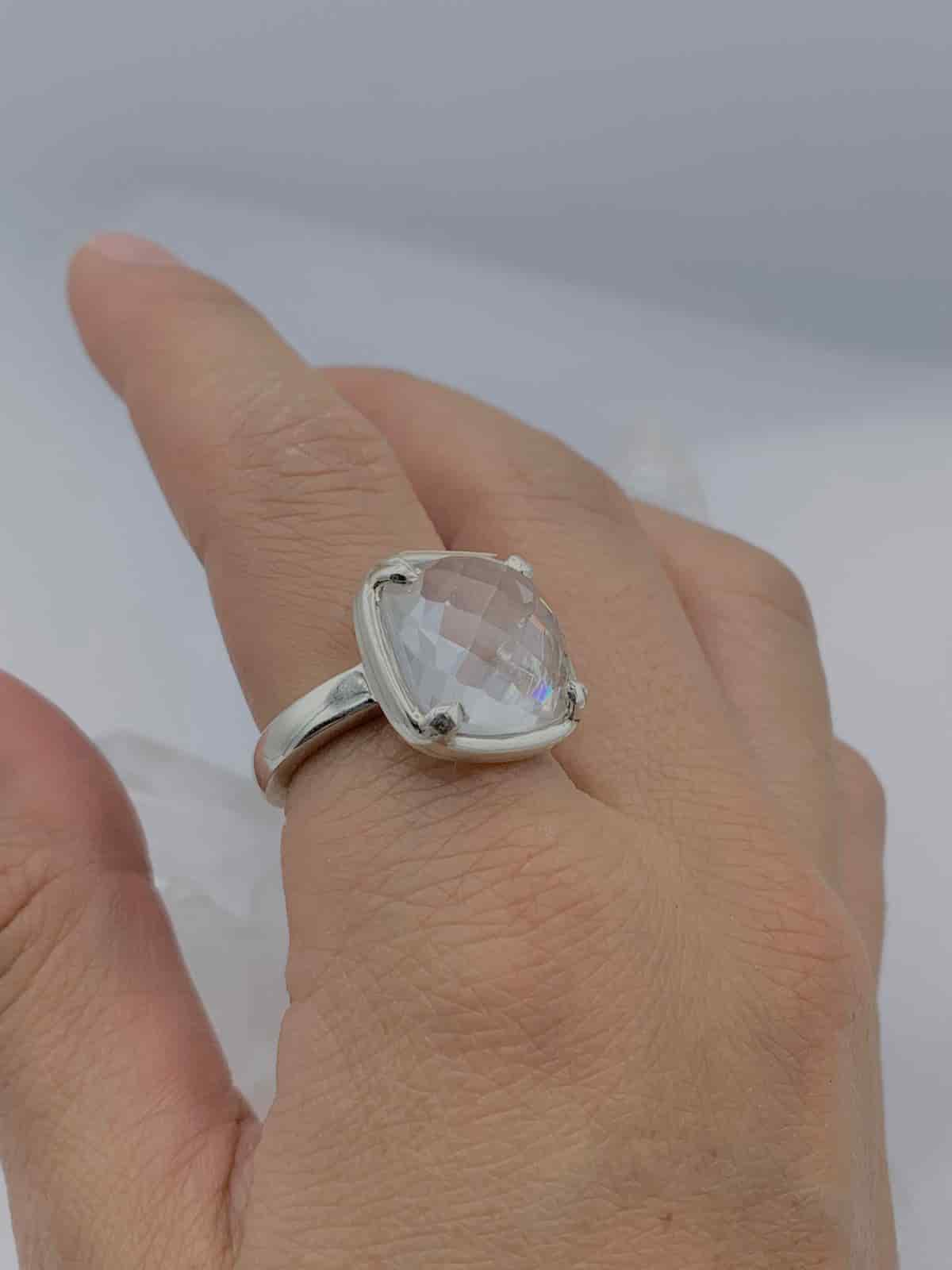 Anillo cuarzo Transparente cuadrado facetado - miniatura 2