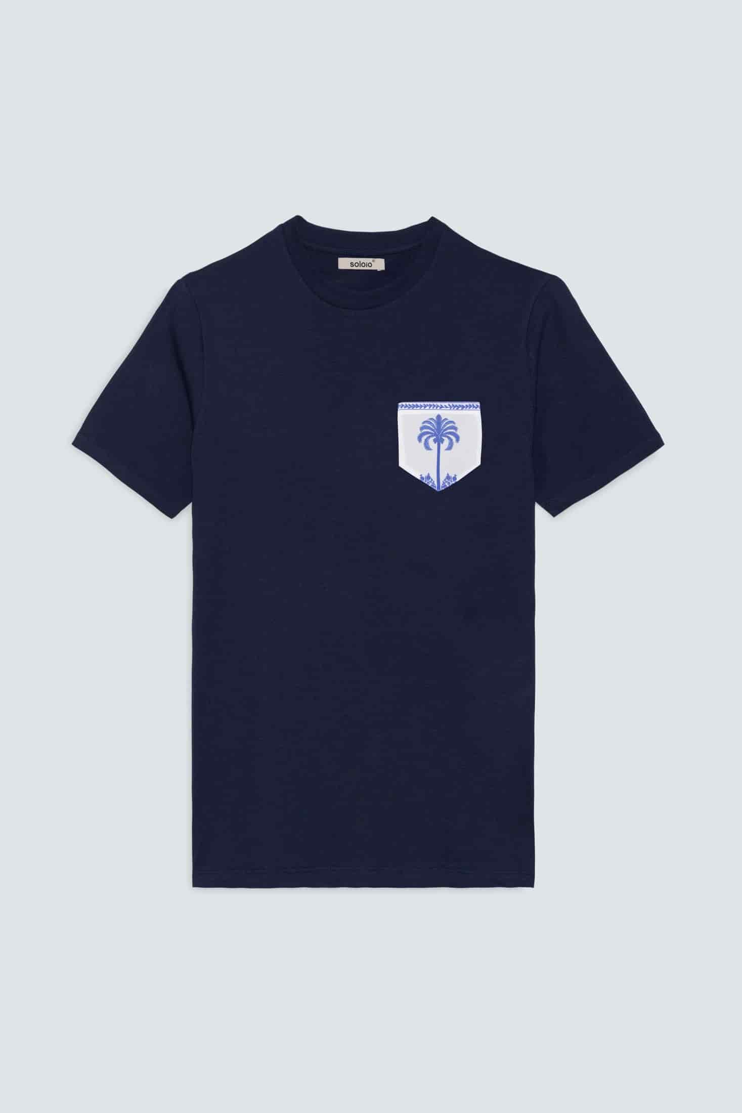 Men's cotton t-shirt navy palm - miniatura 1