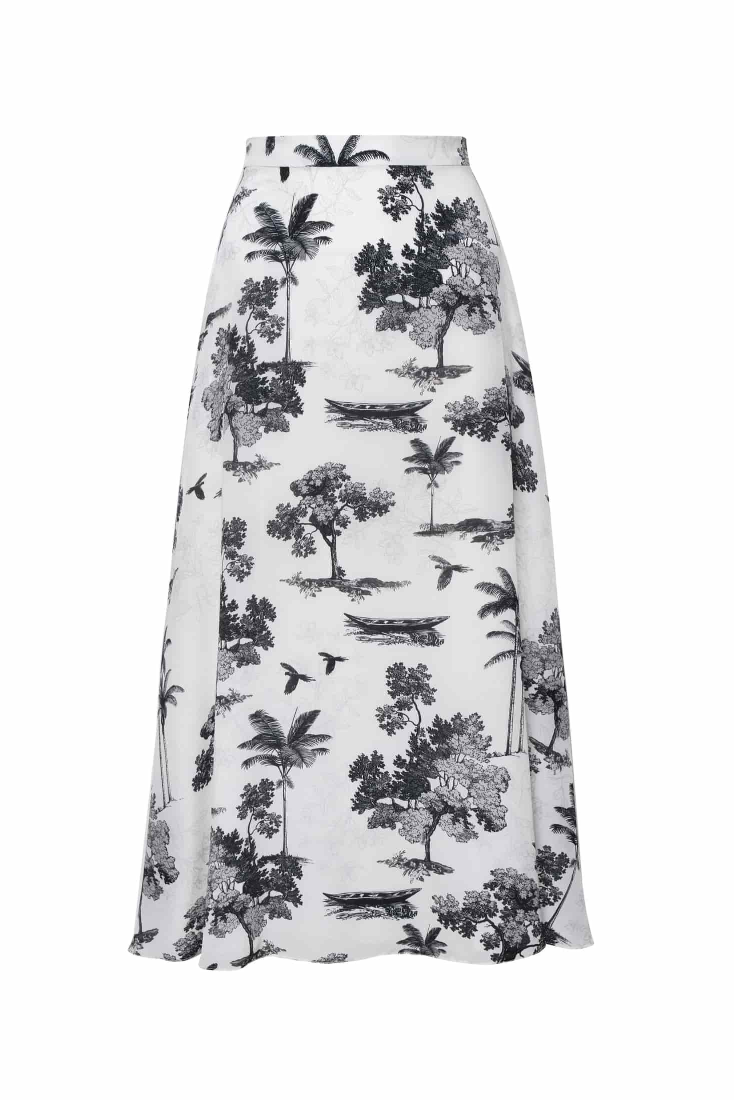 Capri Crepe Chine Midi Skirt / Ivory Trees - miniatura 1