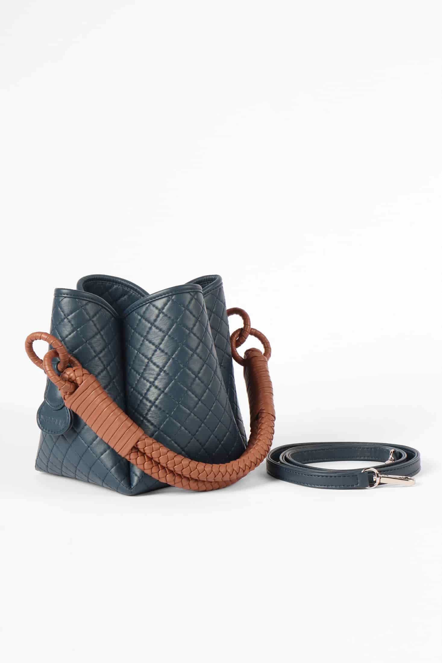 Tulip Mini  Bucket Bag, Navy Blue & Brandy - miniatura 4