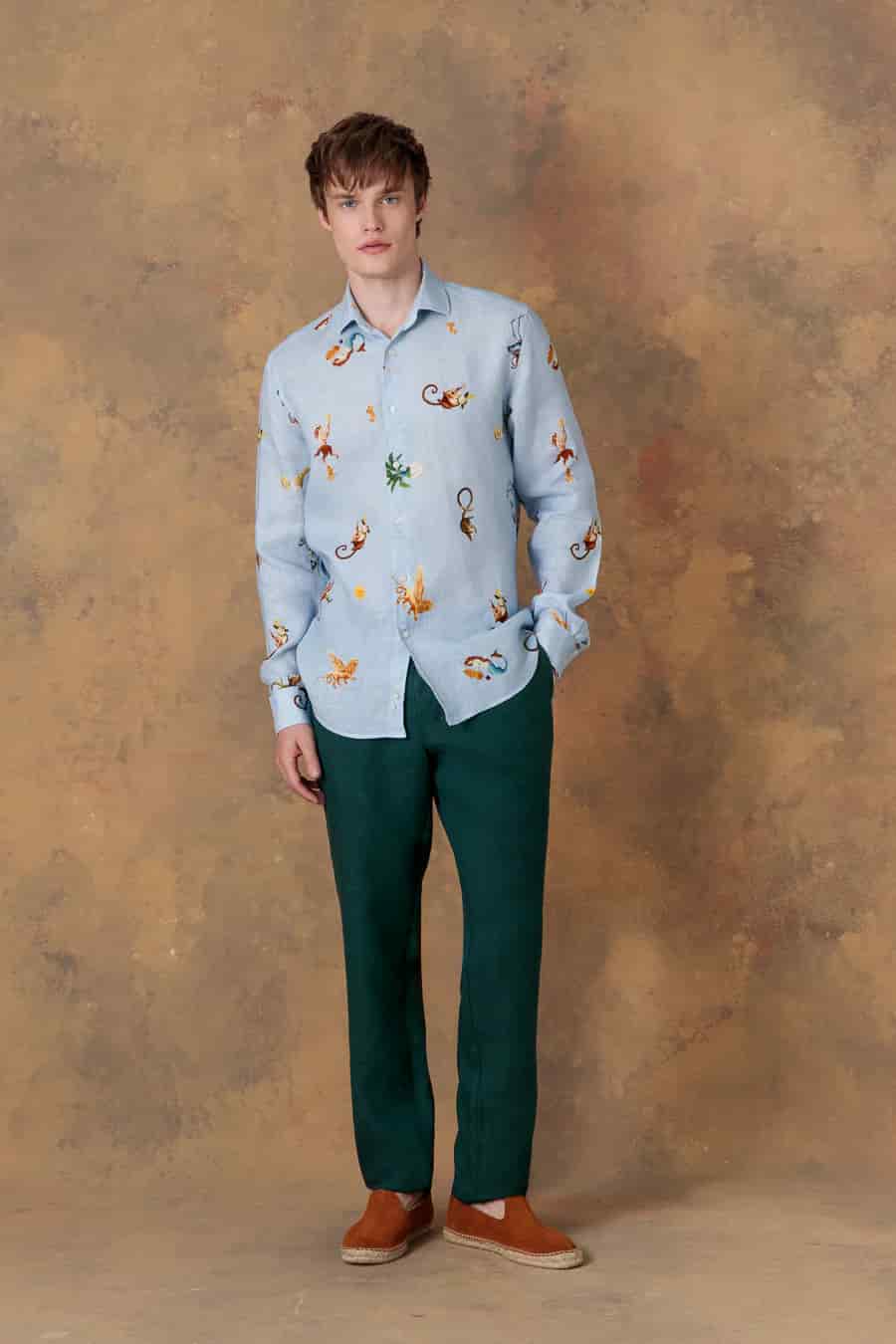 Men's linen shirt panteon light blue - miniatura 3