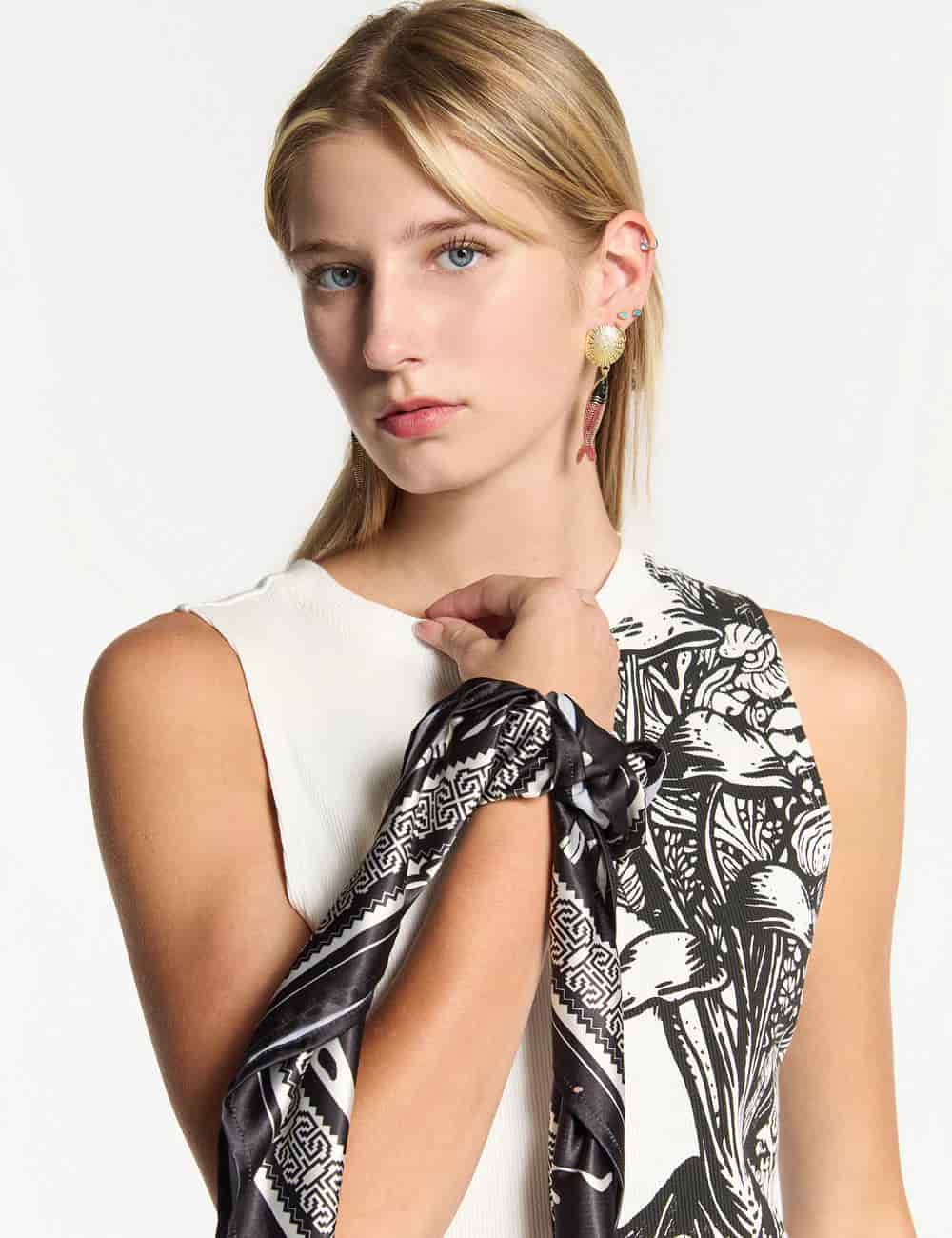 Vestido Corto cuello Alto Flora crudo Mujer - miniatura 6