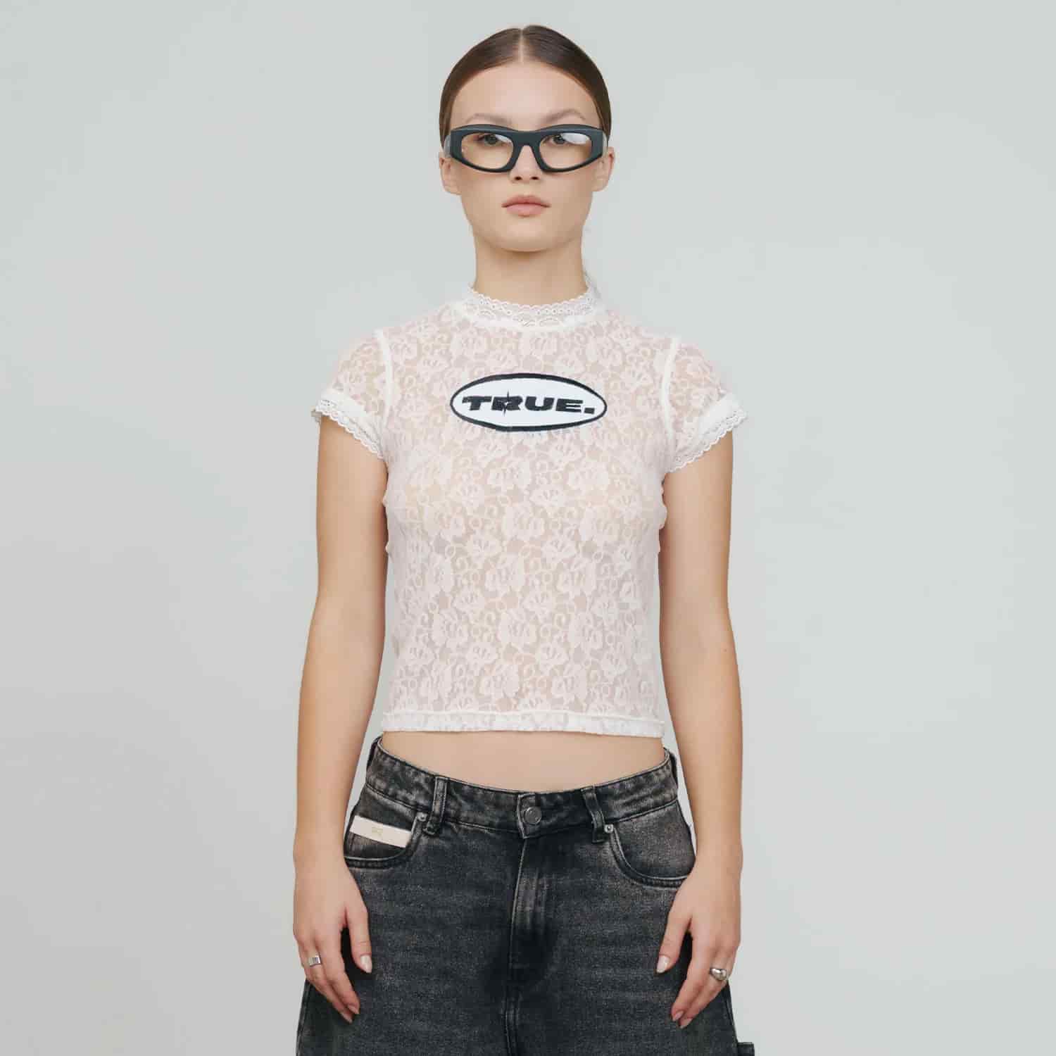 Floral Lace Baby Tee - Cream - miniatura 5