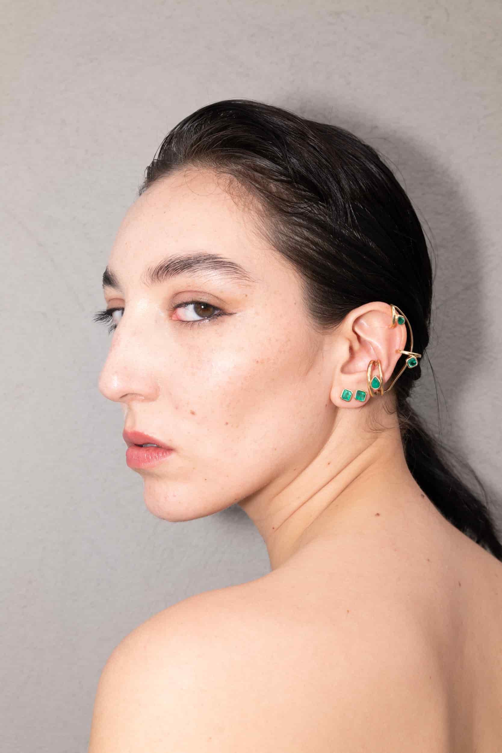 Ear cuff Aros de Oro y Esmeralda - miniatura 3