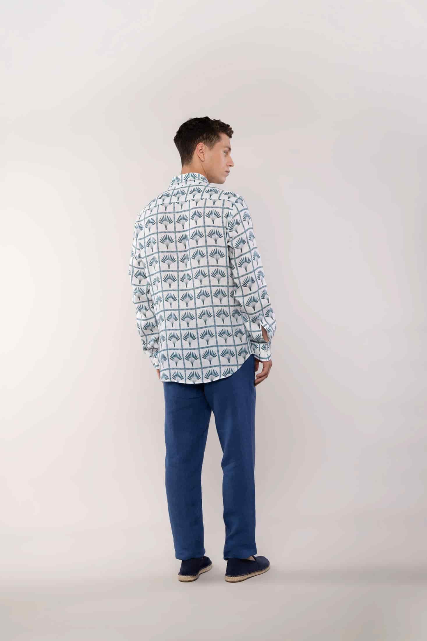 Men's linen shirt navy palmar - miniatura 5