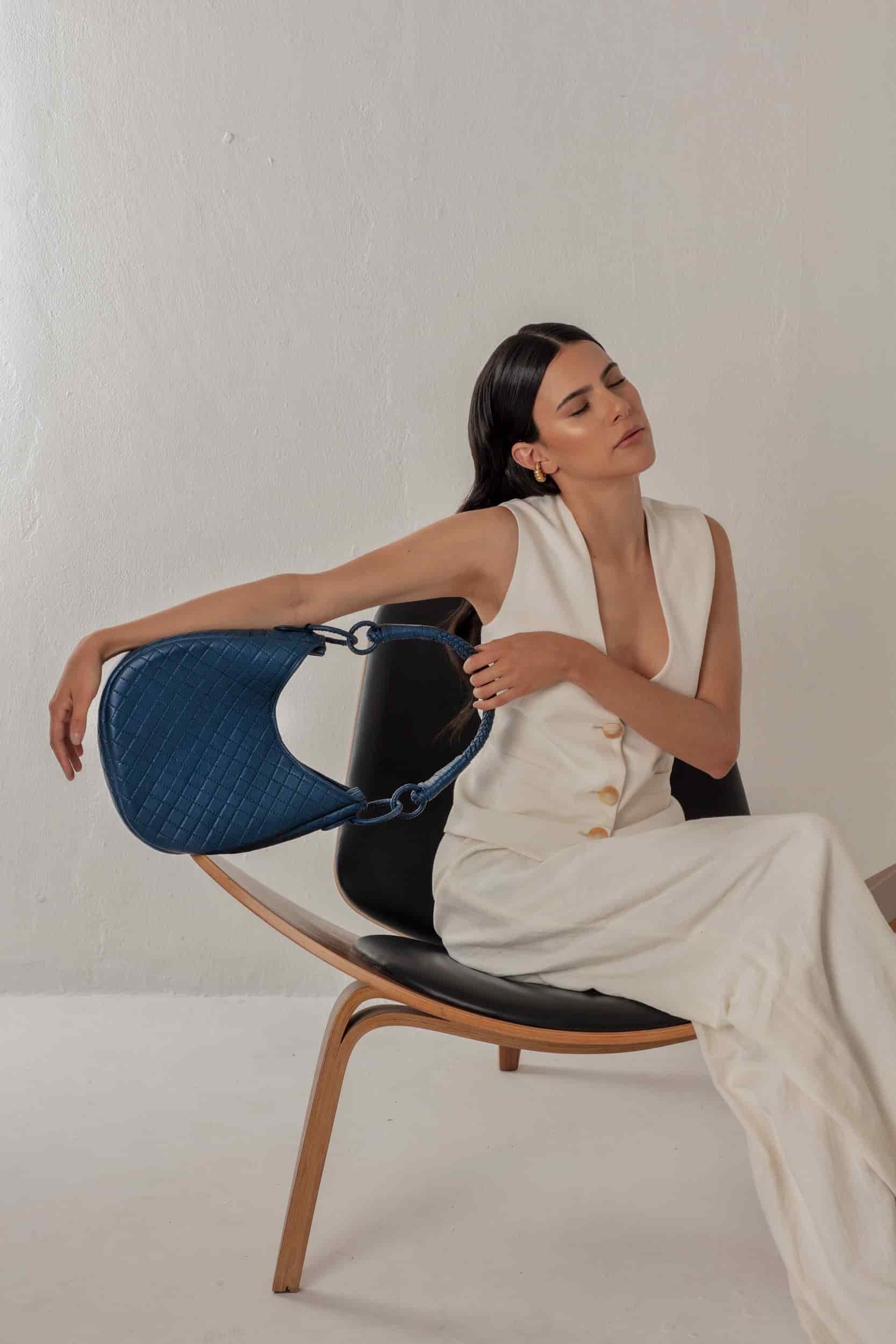 Saddle Shoulder Bag, Navy Blue - miniatura 3