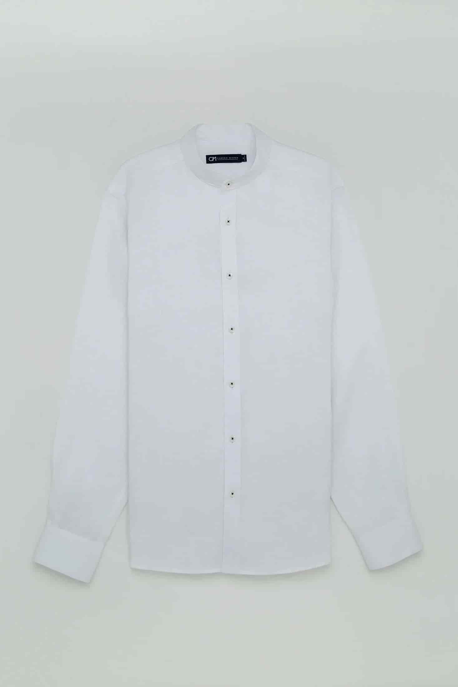 Camisa Cuello Mao Lino Blanco - miniatura 1