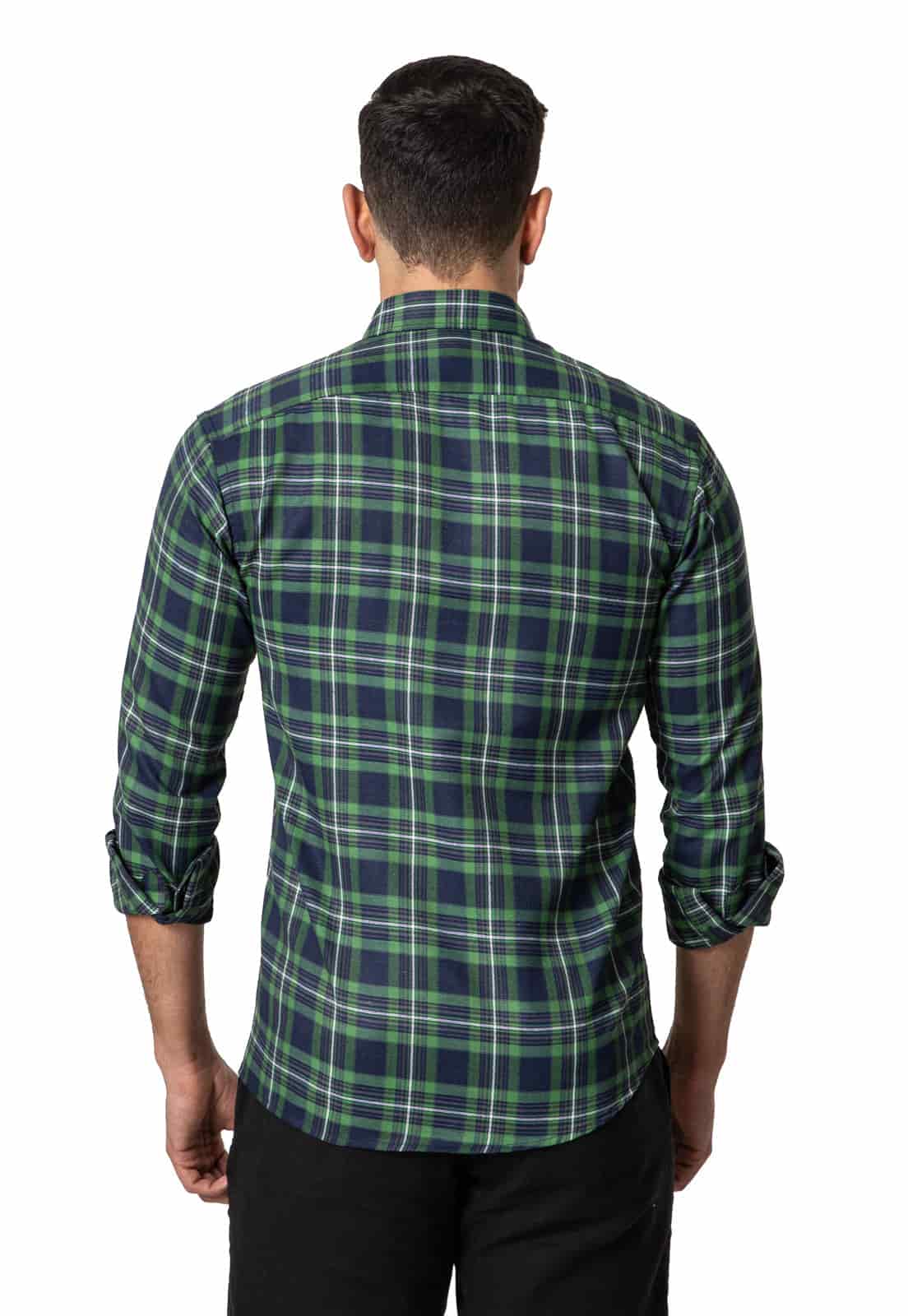 Camisa leñadora doble bolsillo verde, azul y blanco - miniatura 2