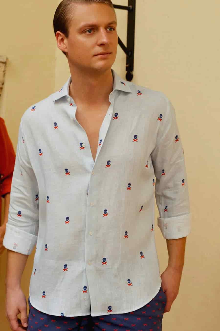 Men's linen shirt separated skulls icement - miniatura 8