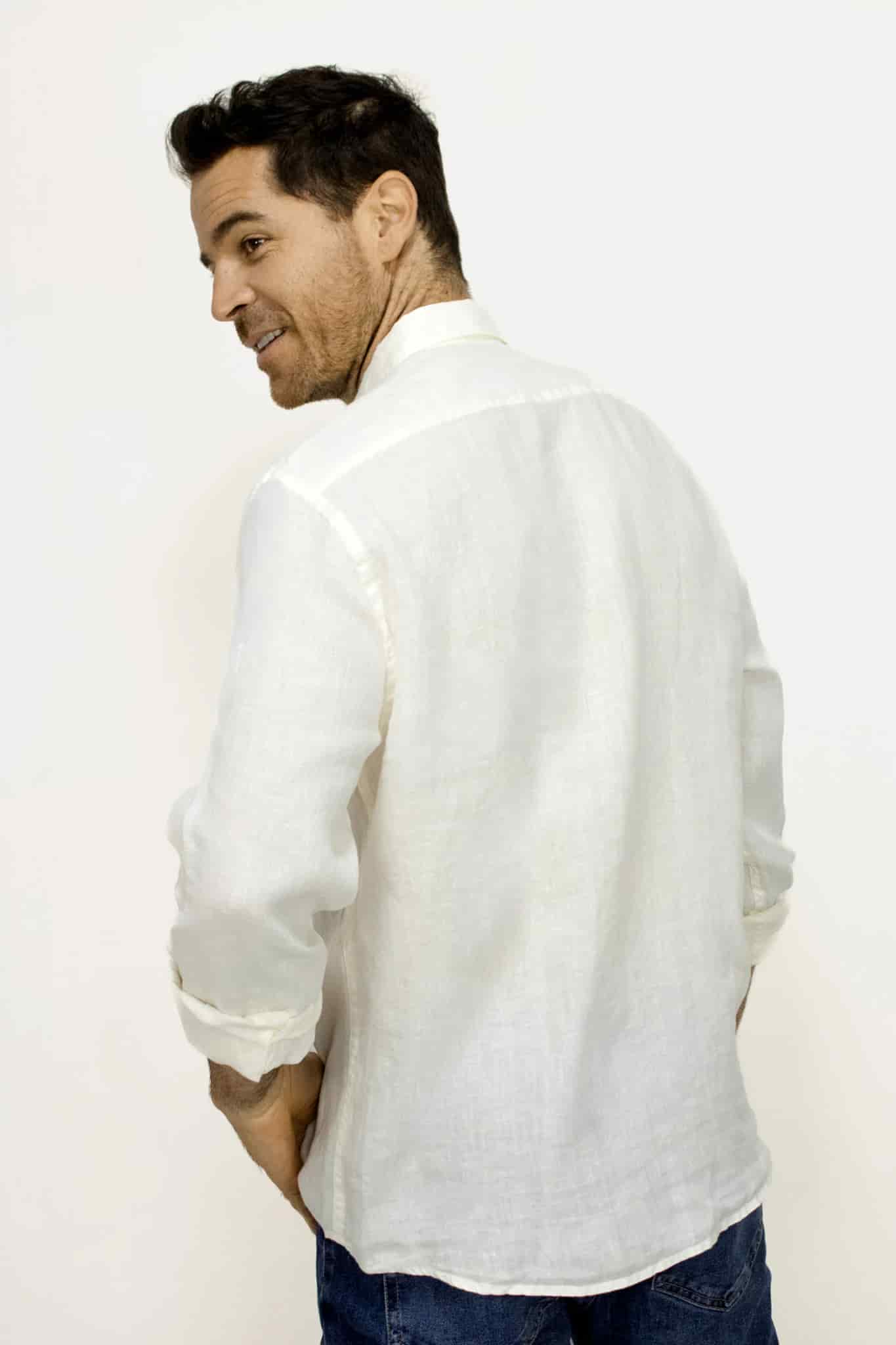 Camisa De Lino Manga Larga Blanca Para hombre - miniatura 3