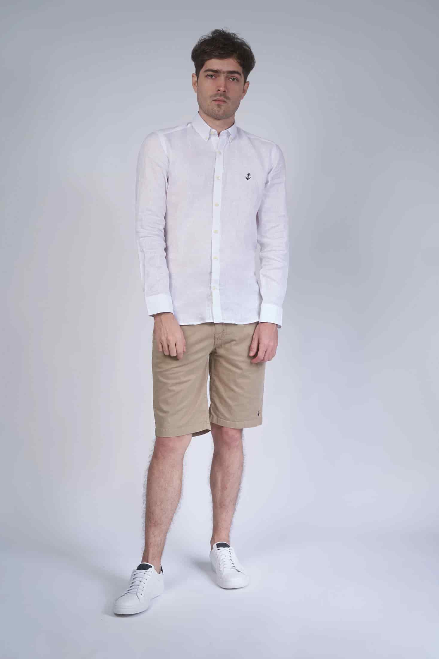 Camisa Lino Blanca a Navy - miniatura 3