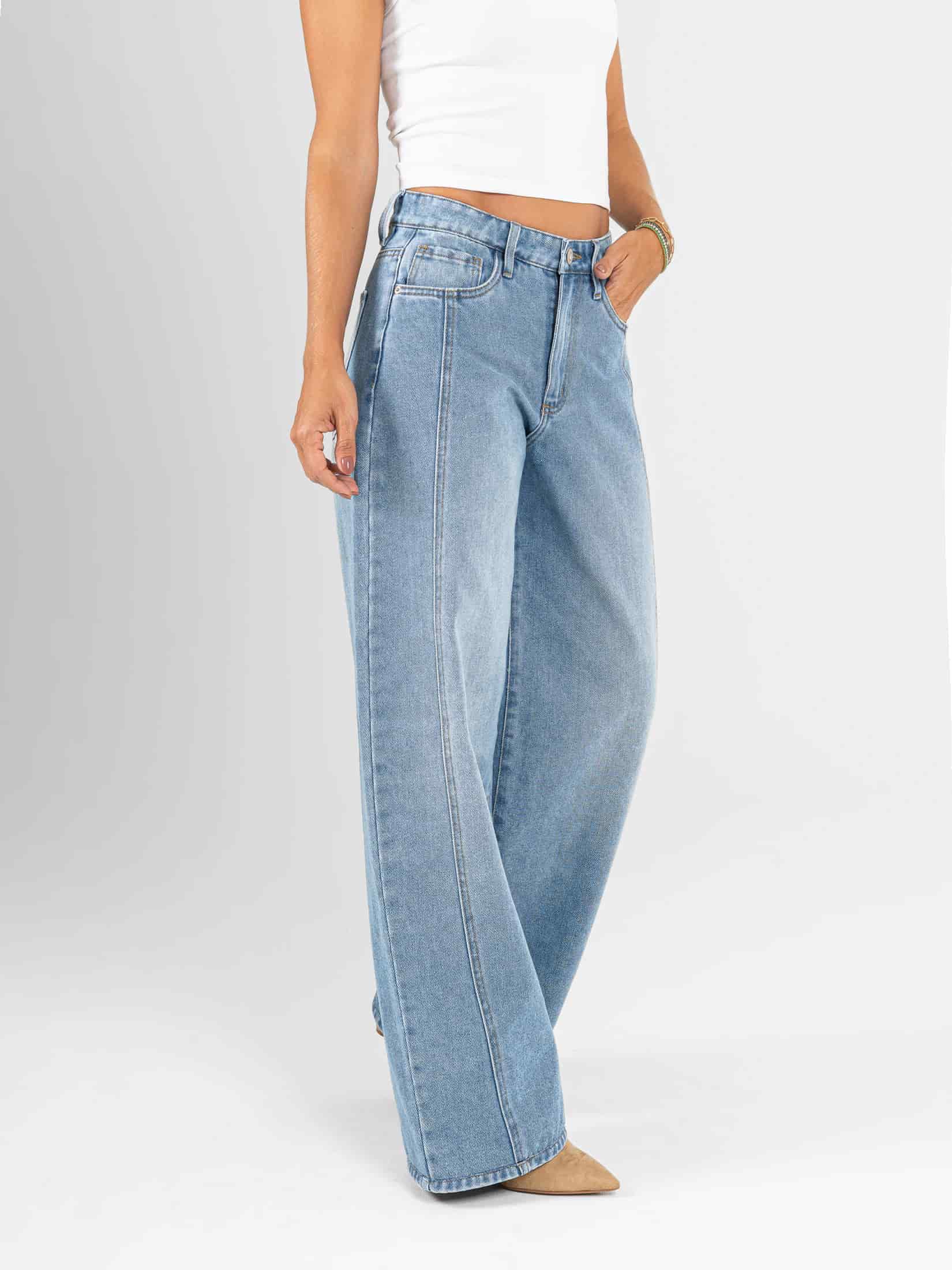 Ref: 066524 Jean wide leg, rígido, tiro medio, tono azul medio - miniatura 4