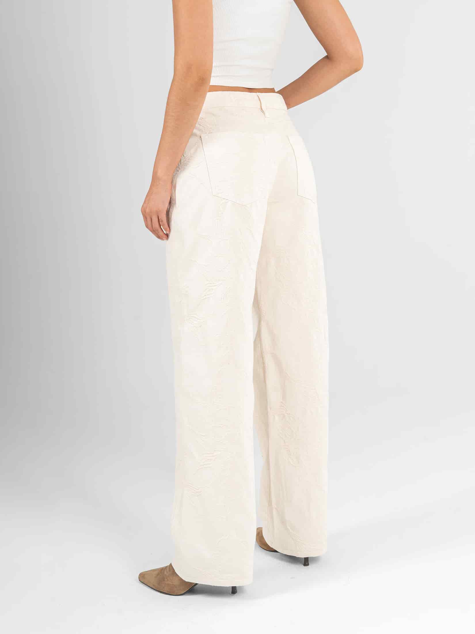 Ref: 0620600 Pantalón wide leg, rígido, tiro medio, tela bordada, tono natural - miniatura 2