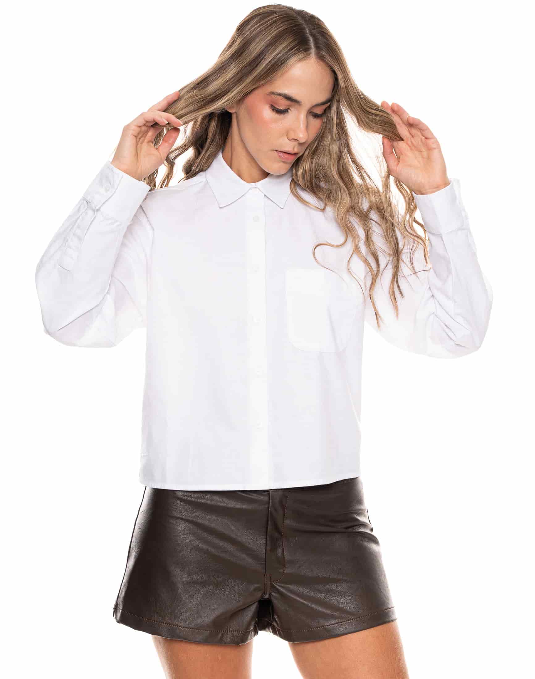 Camisa Manga Larga Cuello Camisero Algodón Blanco - miniatura 3