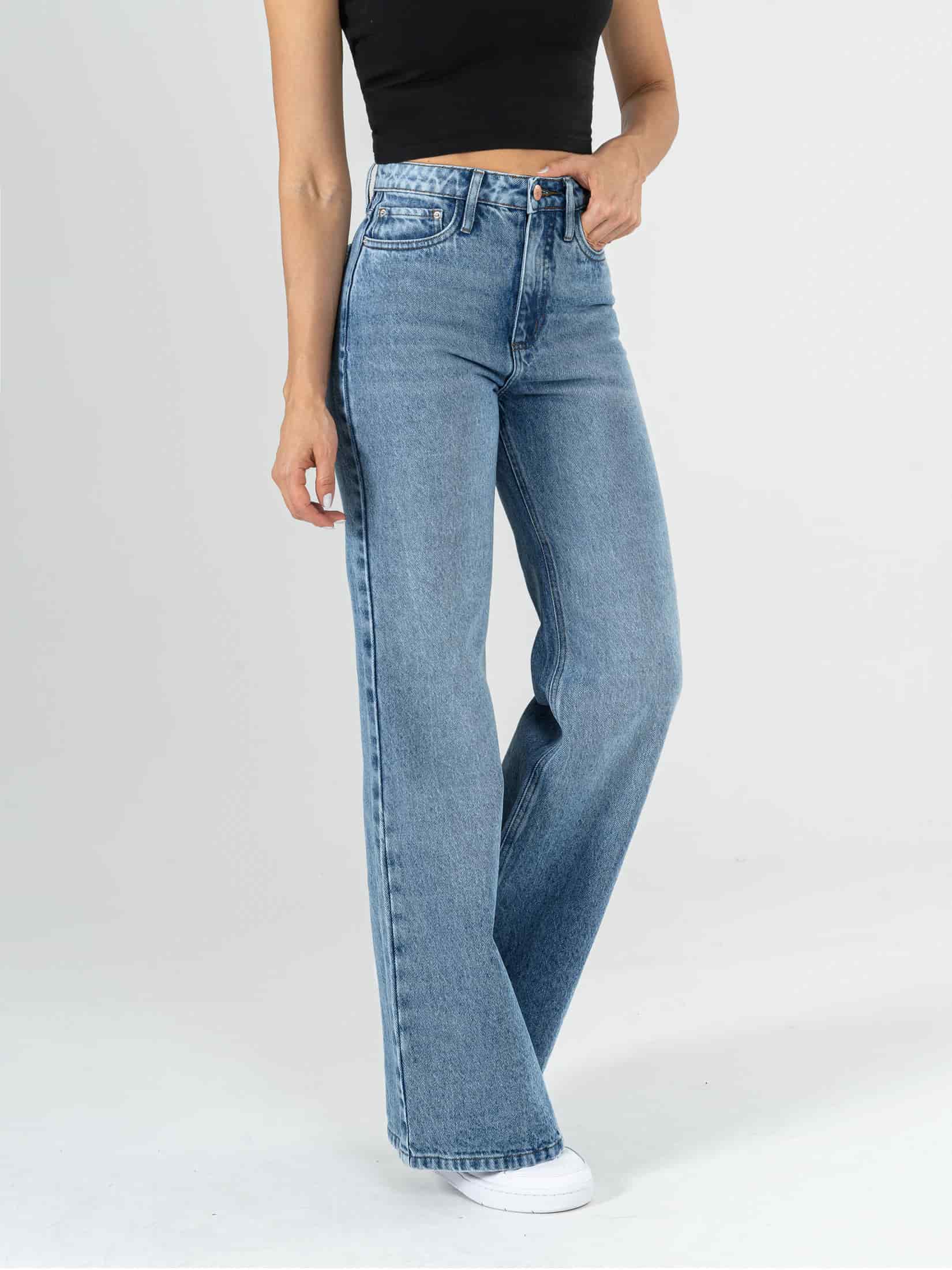 Ref: 064237 Jean Mom Flare, rígido, tiro alto, tono azul medio claro, diseño cinco bolsillos. - miniatura 2