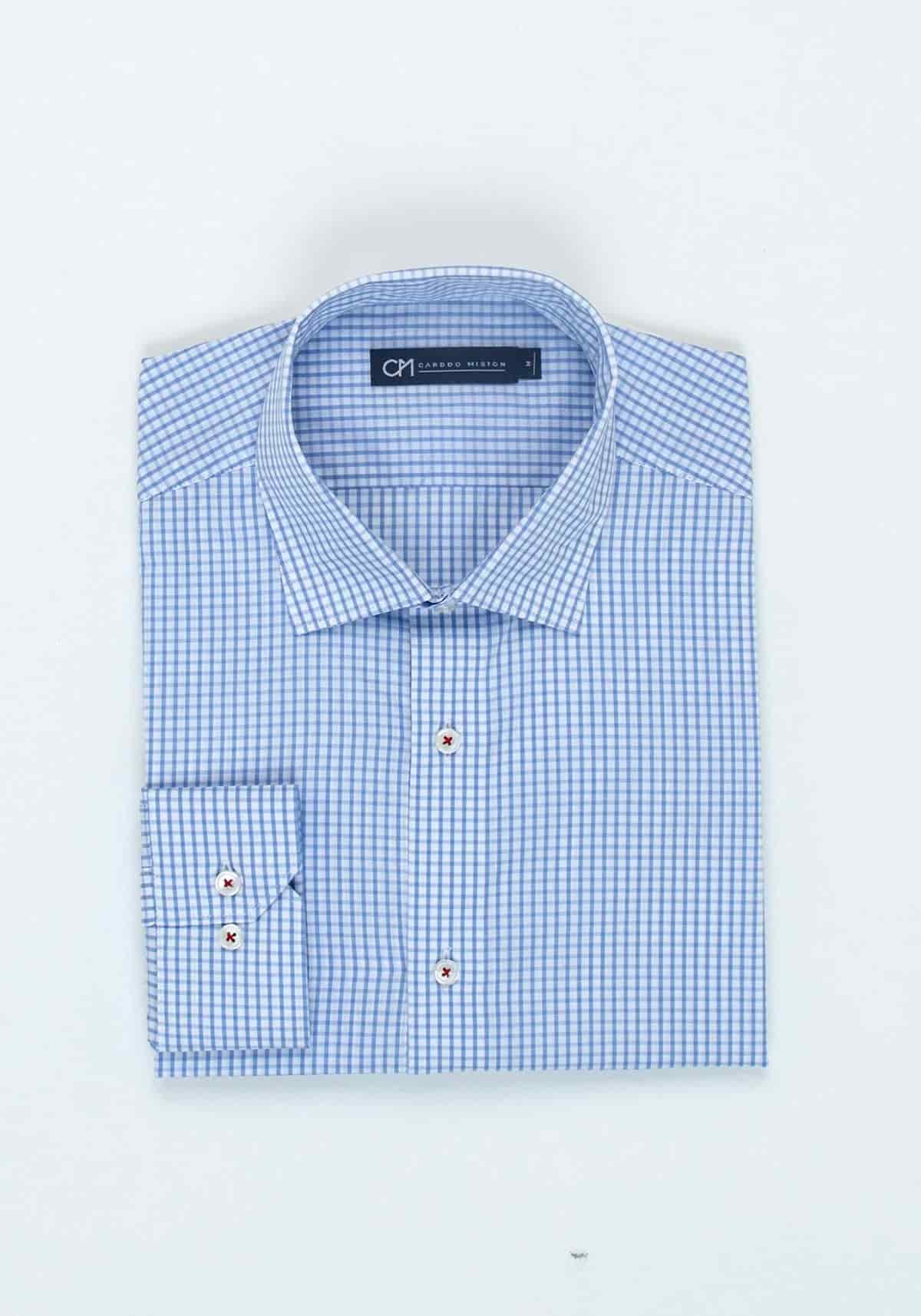 Camisa Popelín Cuadro Ventana Algodón Azul Claro - miniatura 5