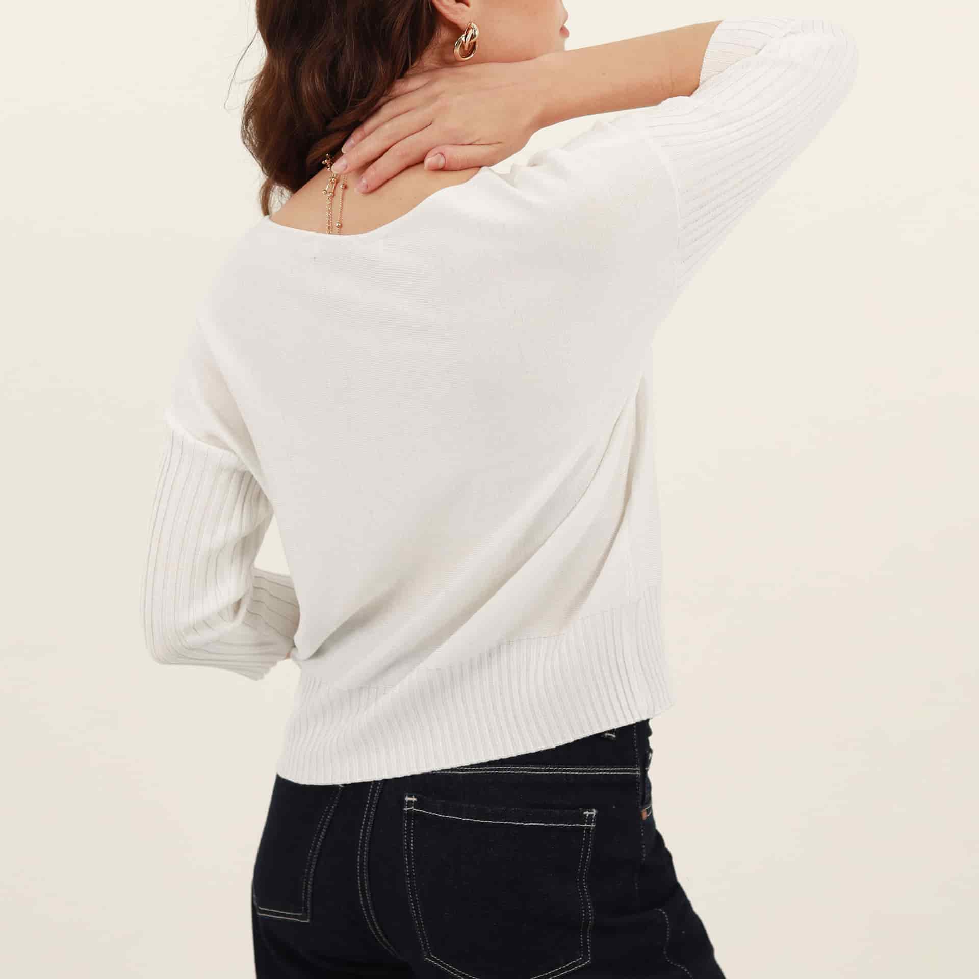 Sweater relajado cuello redondo manga 3/4 rodada - miniatura 6