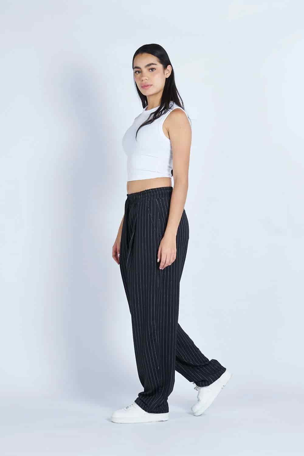Pantalón jogger balloon raya tiza con prenses Negro - miniatura 6