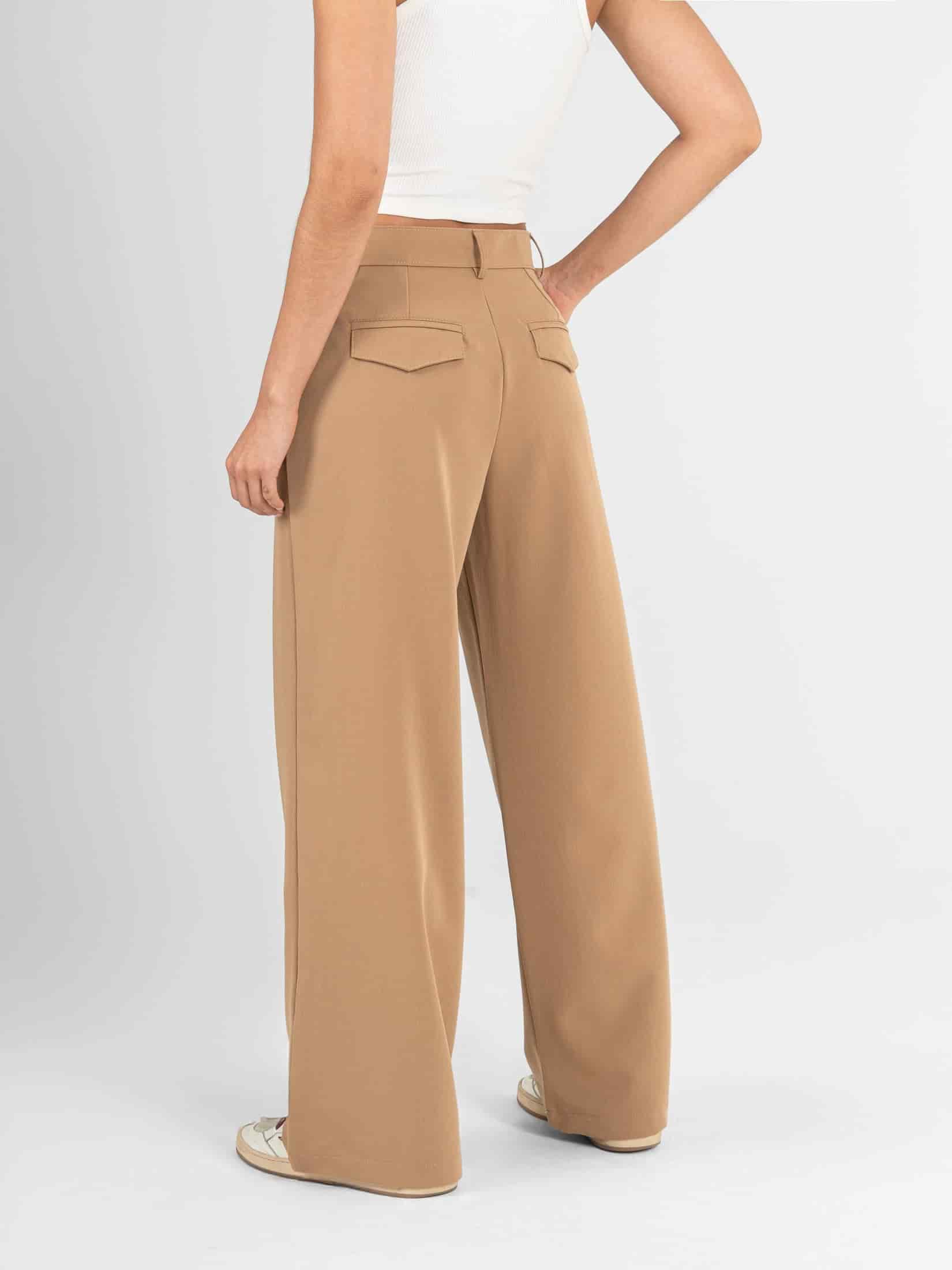 Ref: 0620609 Pantalón straight leg, tejido plano liviano, stretch, tiro alto, tono caqui - miniatura 2