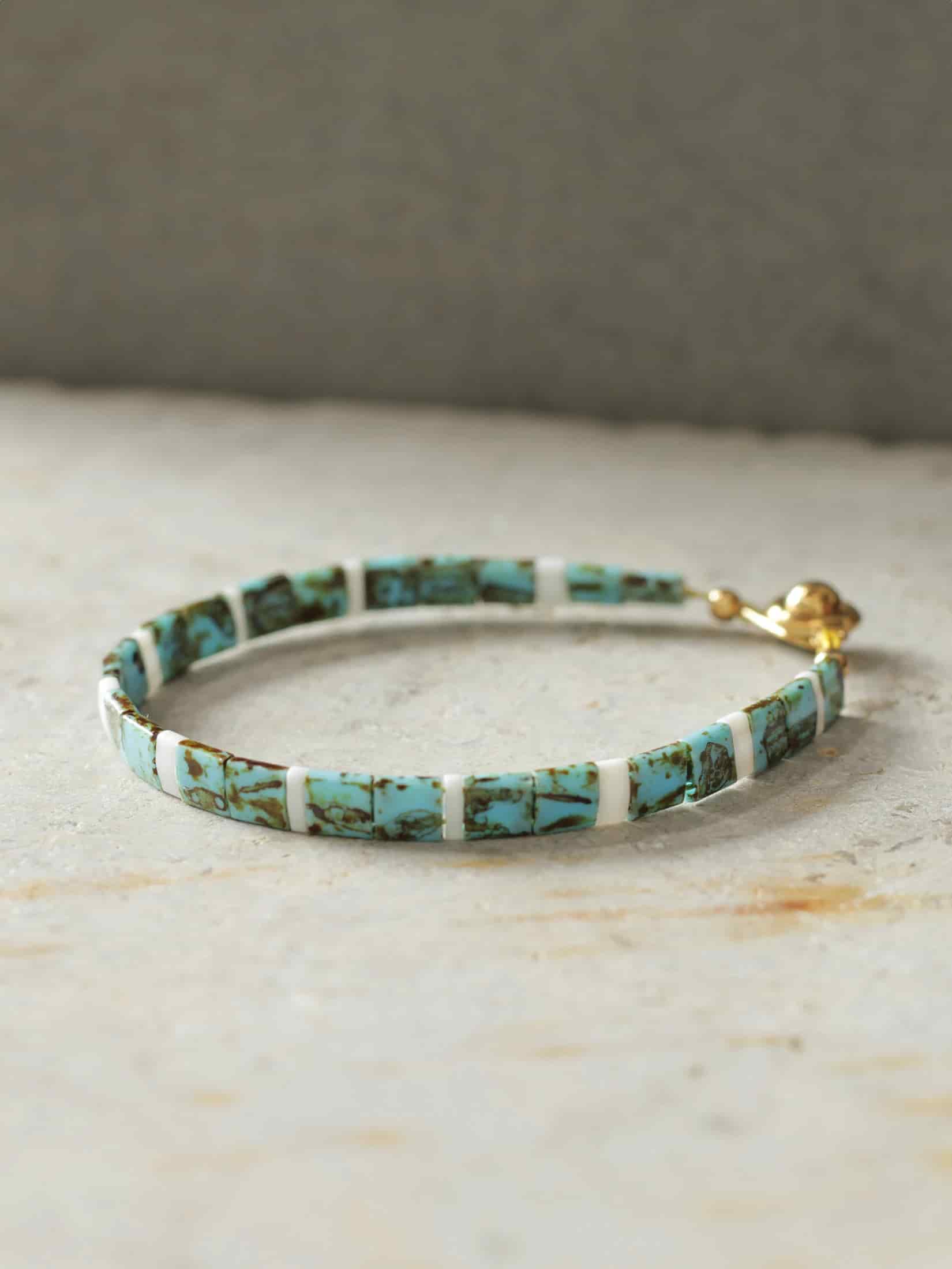 Brazalete Miyuki Tila Turquesa Marmolizada 5mm - miniatura 1