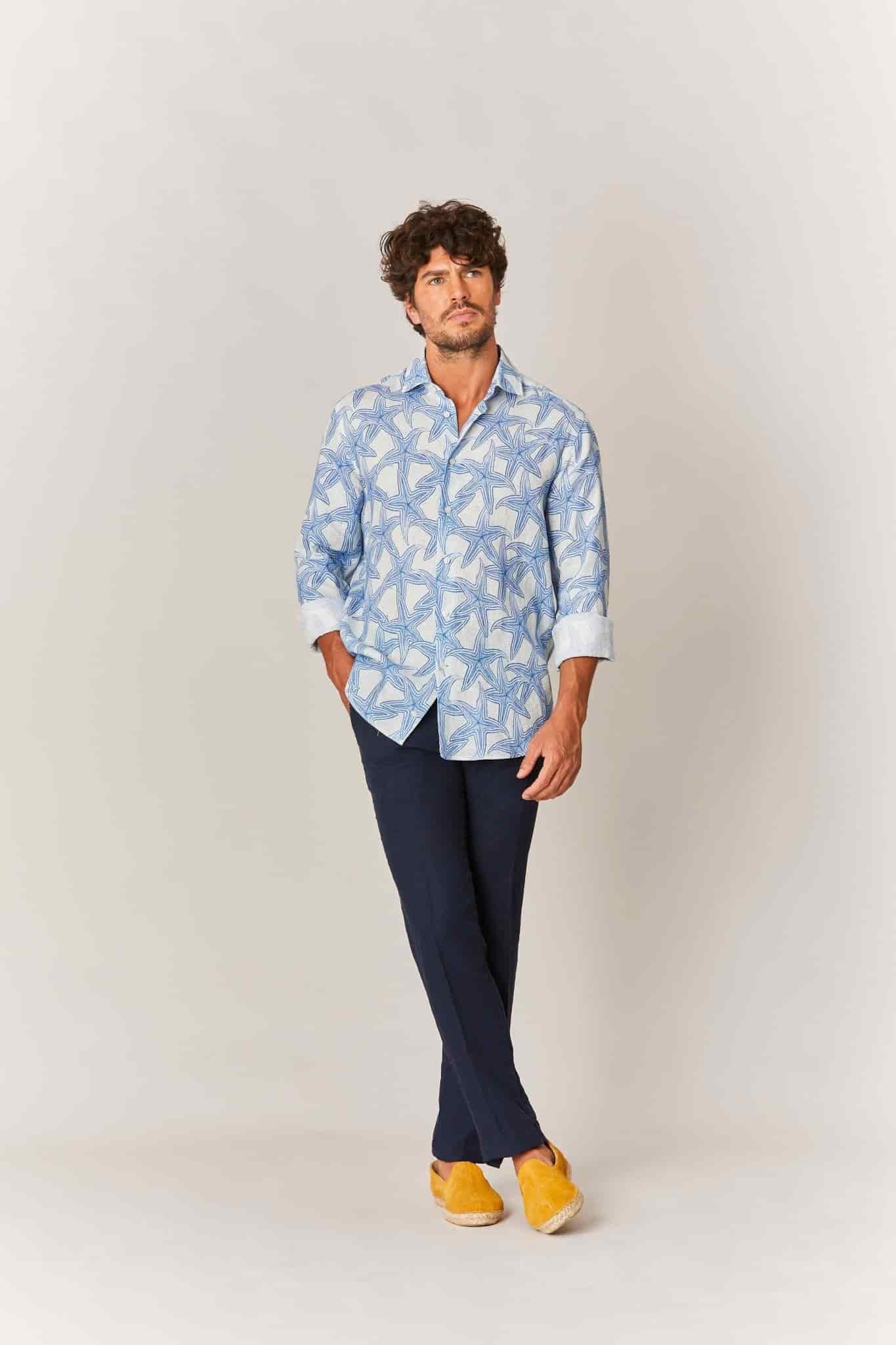 Men's linen shirt white stella - miniatura 2