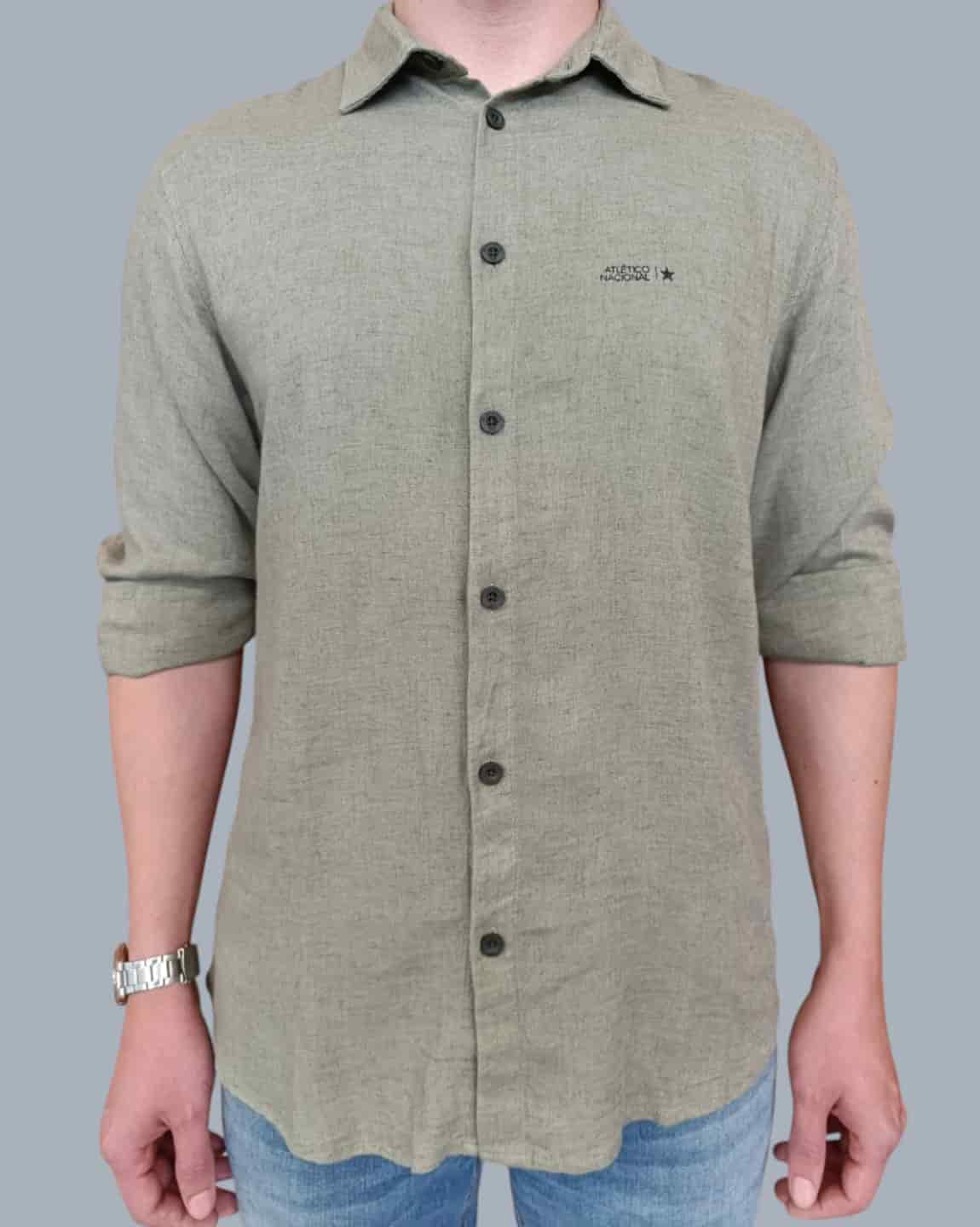 CAMISA LINO MANGA LARGA VERDE HOMBRE - miniatura 1