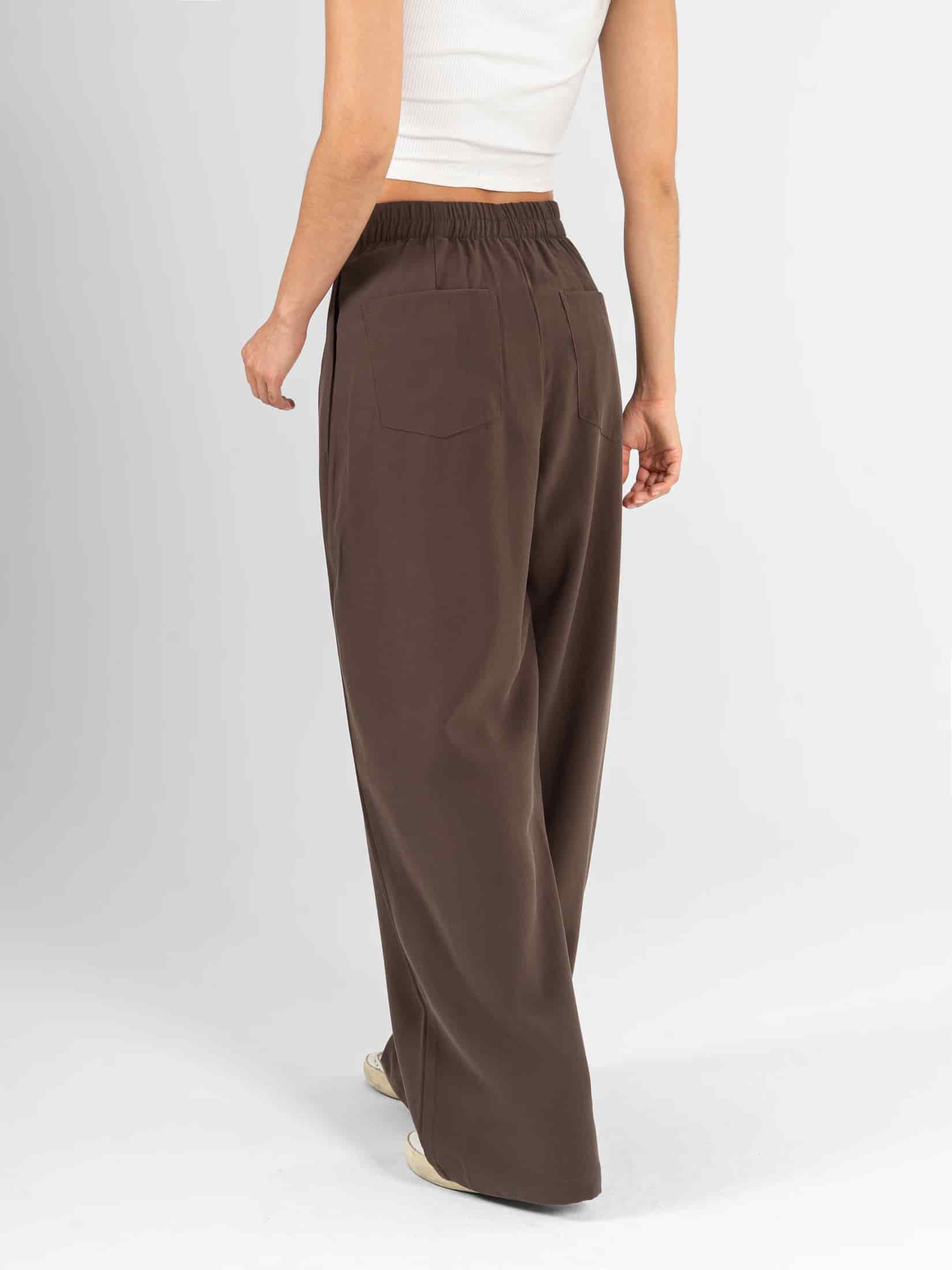 Ref: 0620586 Pantalón wide leg, tejido plano liviano, tiro alto, pretina resortada, tono cafe - miniatura 2