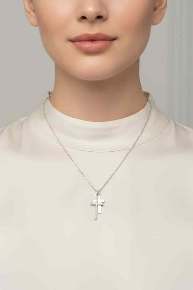 Double Cross Necklace Silver - miniatura 2