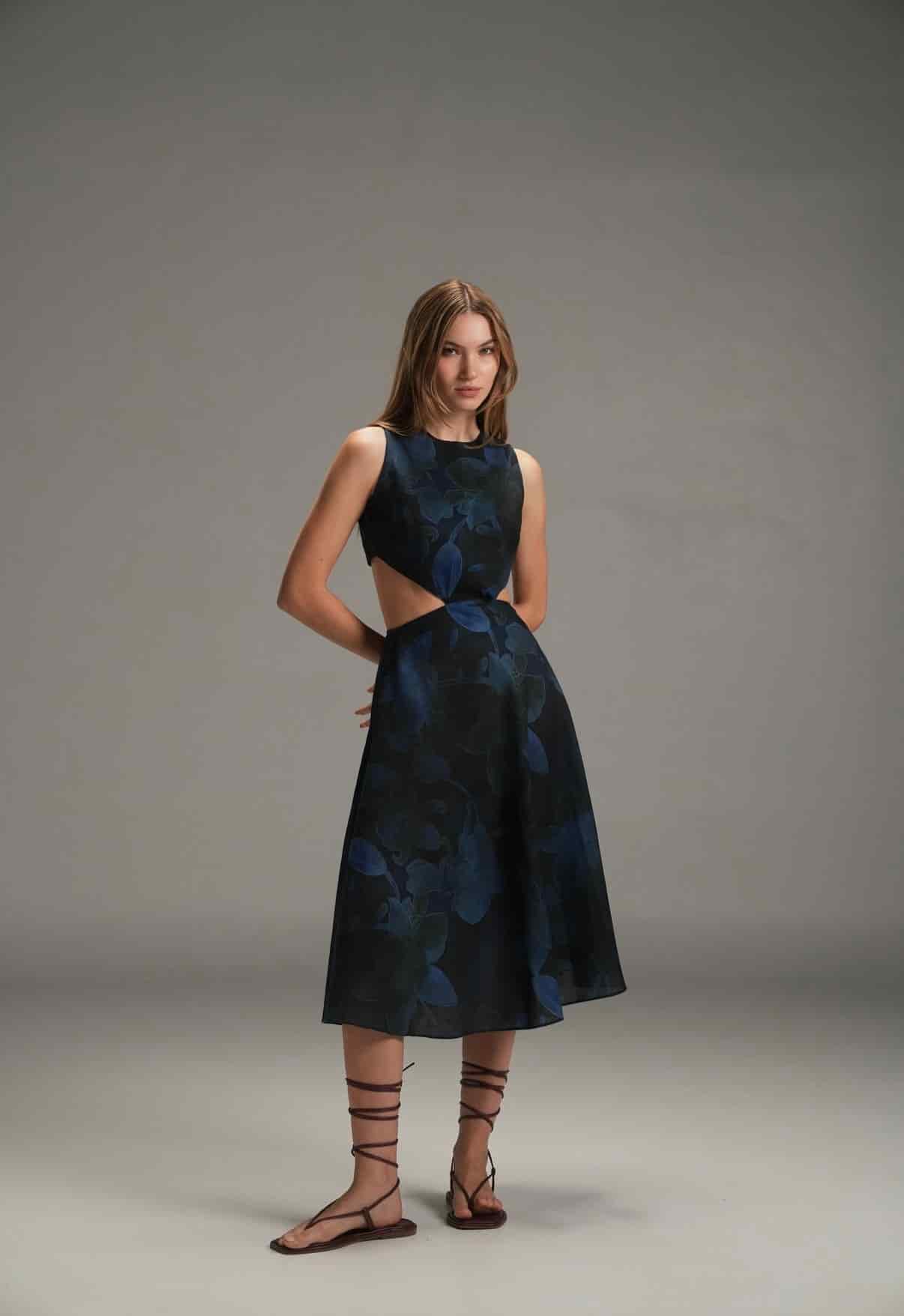 NIGHT MARIA LINEN MIDI DRESS - miniatura 1