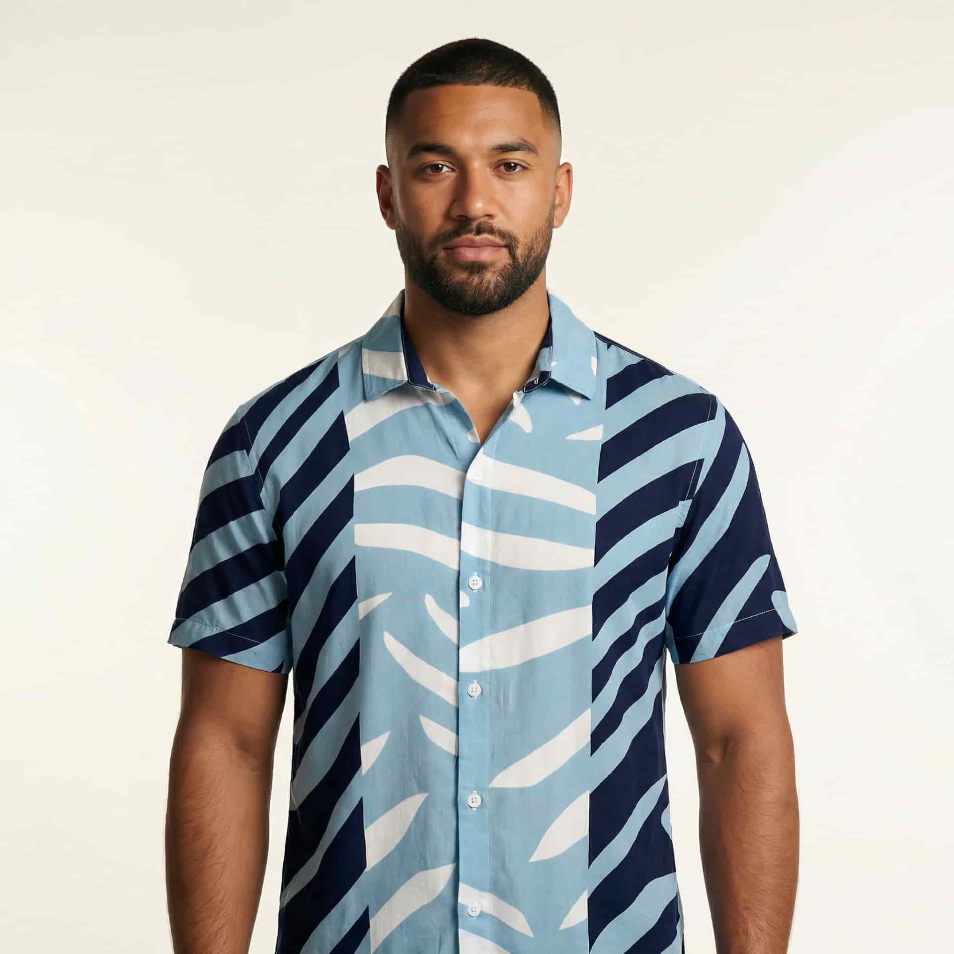 Camisa Cuello Clasico Estampada Azul JO022 - miniatura 1