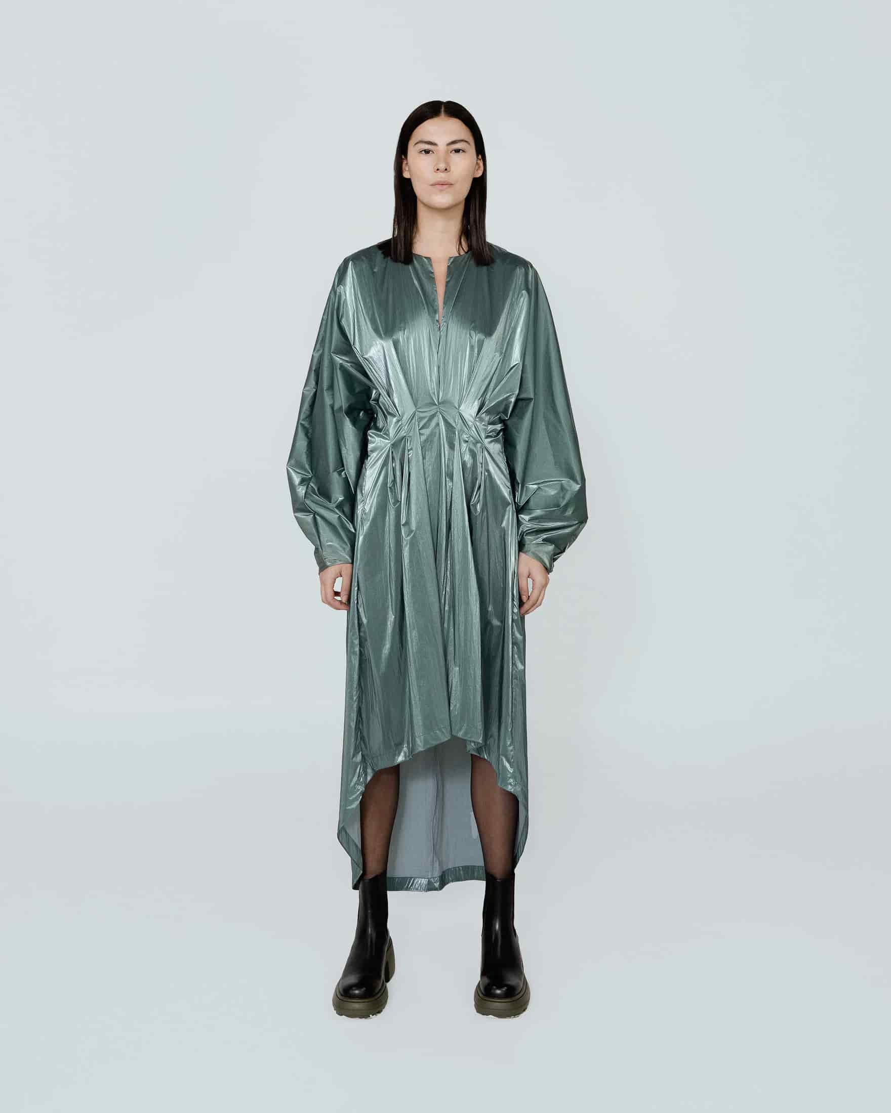 METALLIC PIN TUCK DRESS - miniatura 2