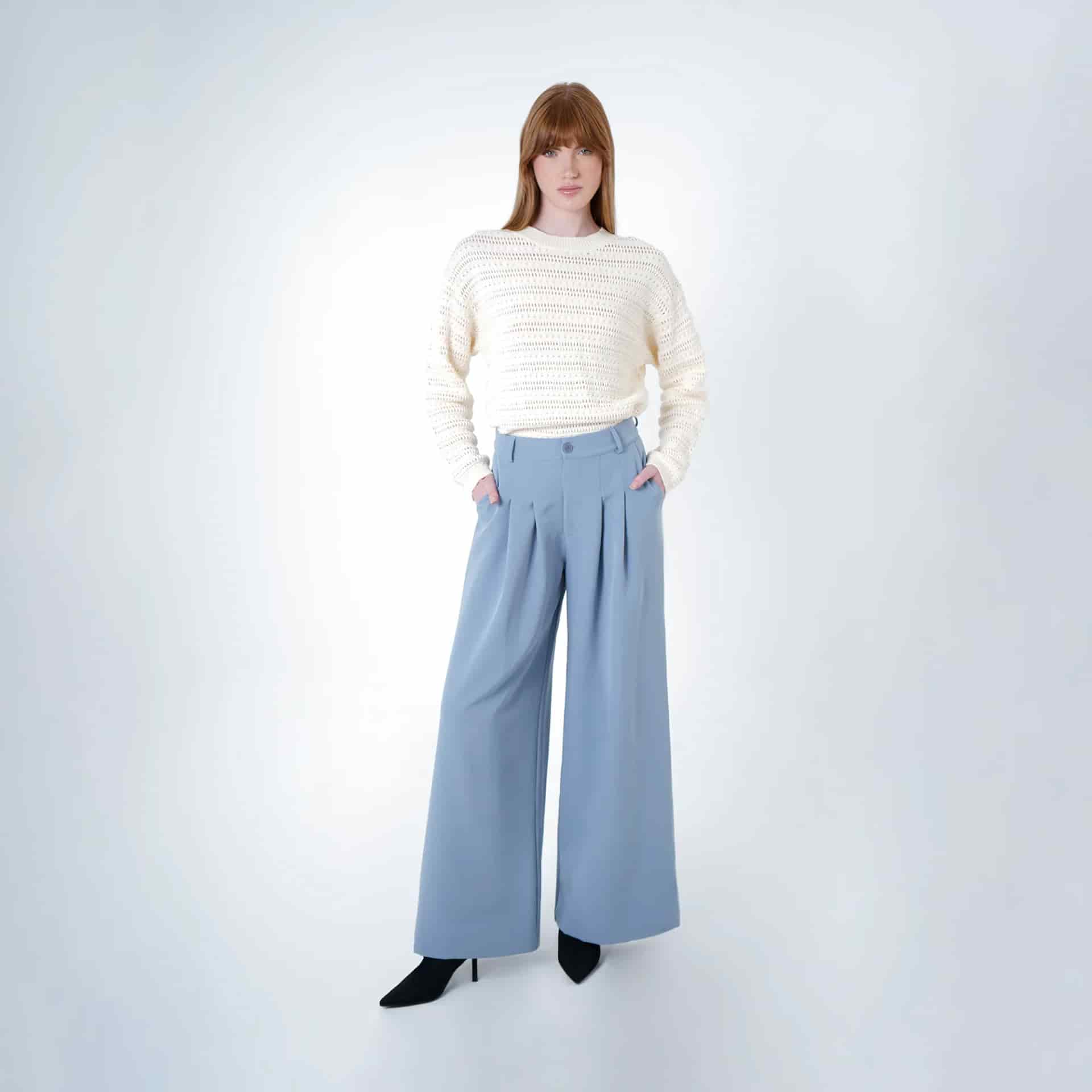 Pantalón palazzo elegante con prenses - miniatura 2