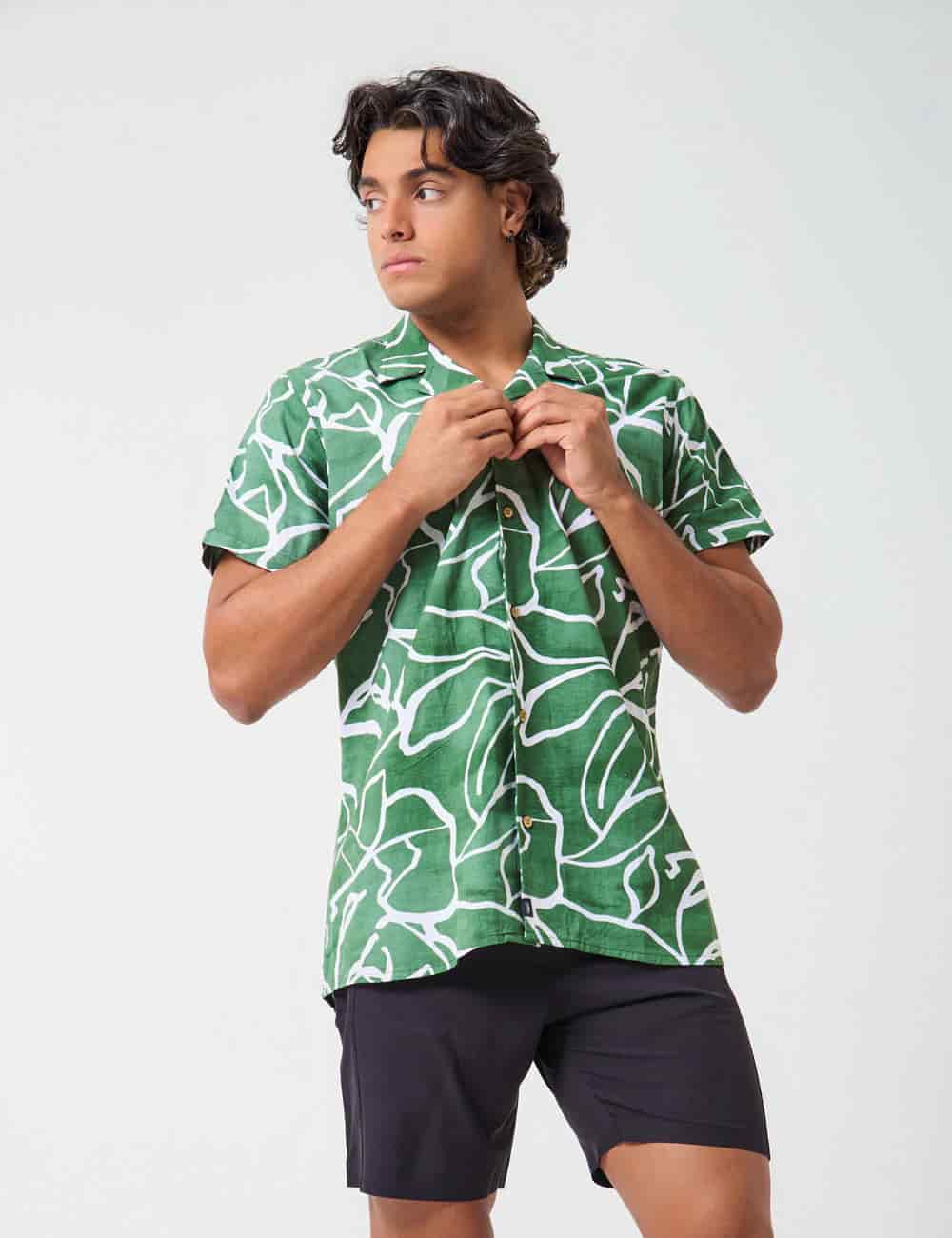 Camisa Cuello Sport manga corta Plantación verde Hombre - miniatura 1