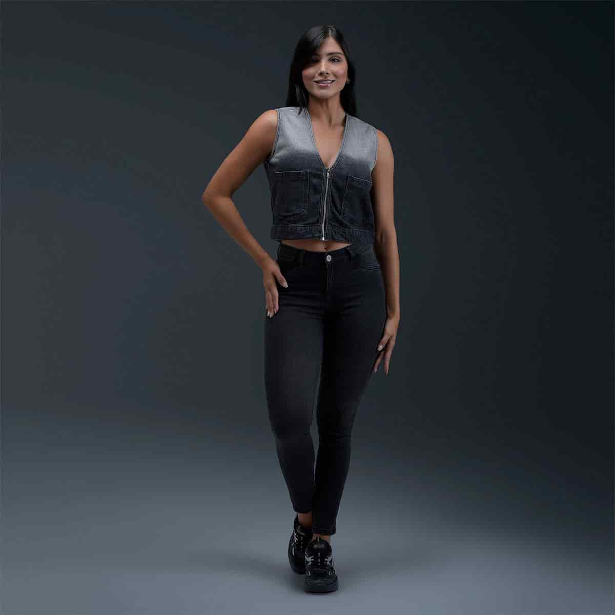 Chaleco Denim Gris Mujer - miniatura 4